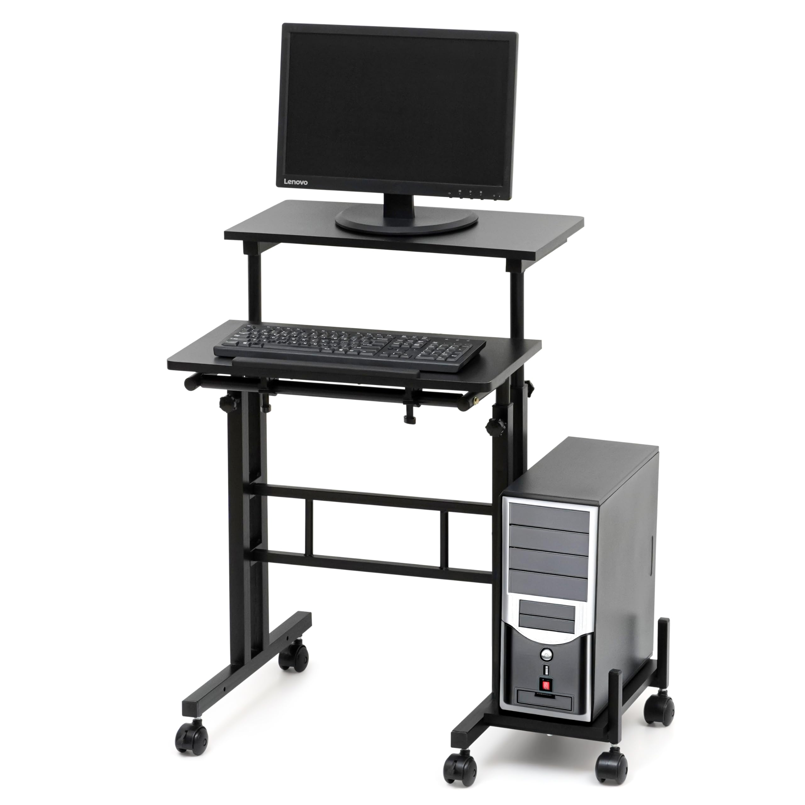 Livzing Height Adjustable Computer Table with Locking Wheels-Wooden Multi-Purpose Laptop Table with Removable CPU Stand-Desktop Table for Office,Home with Angle Adjustable Keyboard Tray-Black