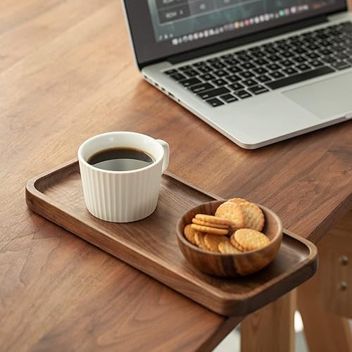 Miniatura 2 de Muso Wood Bandeja de madera maciza para servir de nogal, bandeja pequeña rectangular para baño, bandeja de cena, bandeja de té, bandeja de café