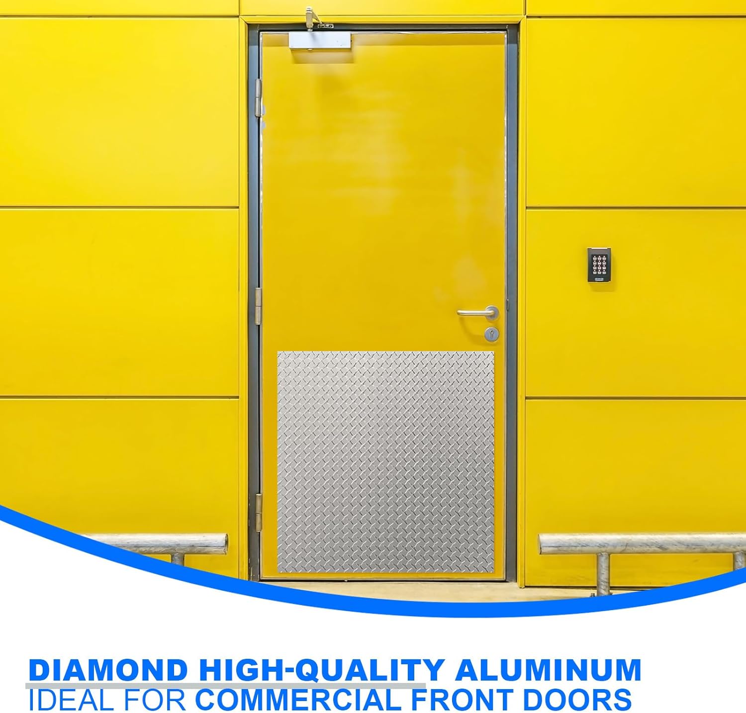 BreezeHug 36 x 36 inch Diamond Pattern Door Kick Plates High-tech Industrial Style Durable Door Metal Armor Silver Aluminum Plate with Screws Scratch Resistant Doors Kick Plate for Commercial Doors