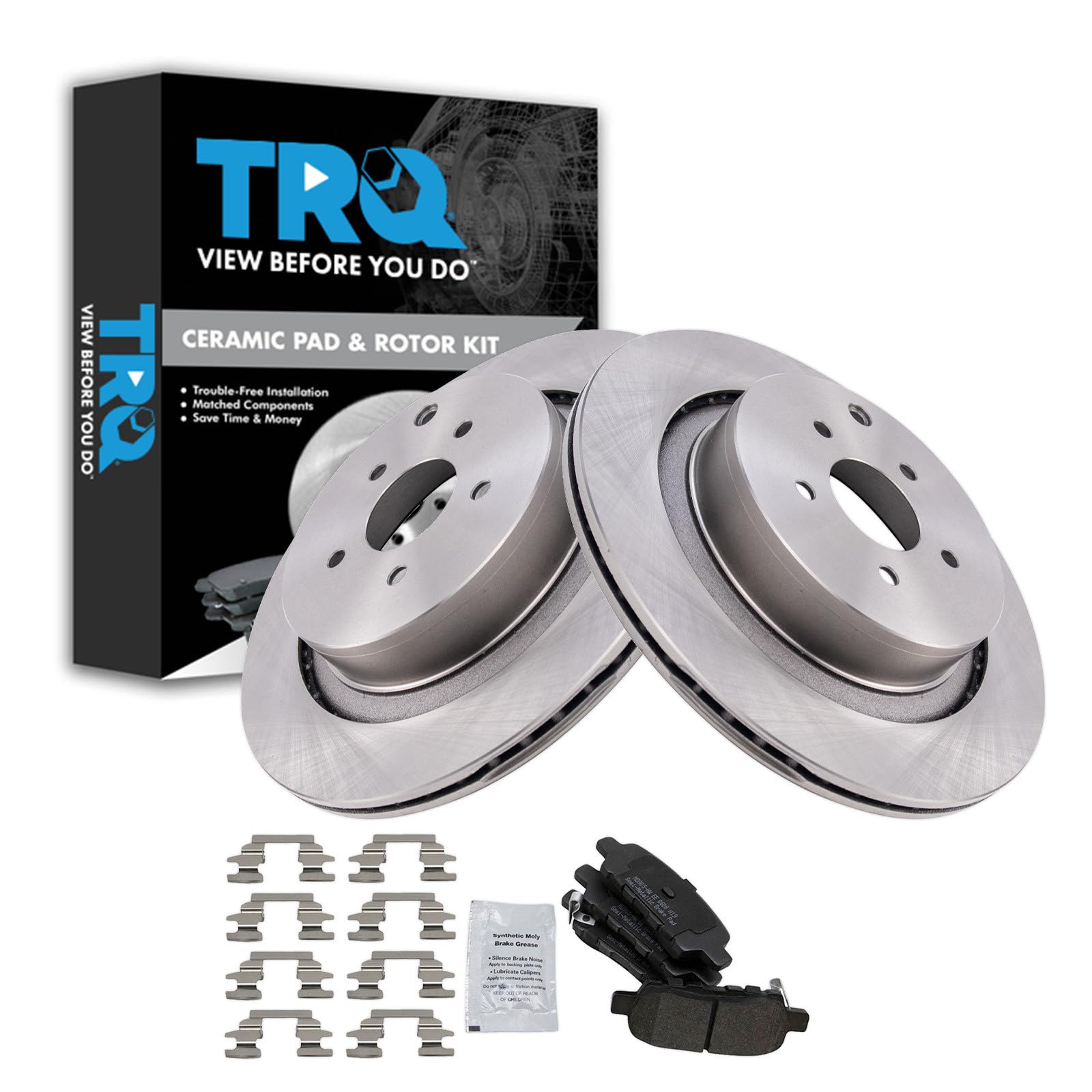 TRQ Rear Brake Pad and Rotor Set Semi Metallic Rotors Compatible with 2012 Infiniti M56 2018 Q70