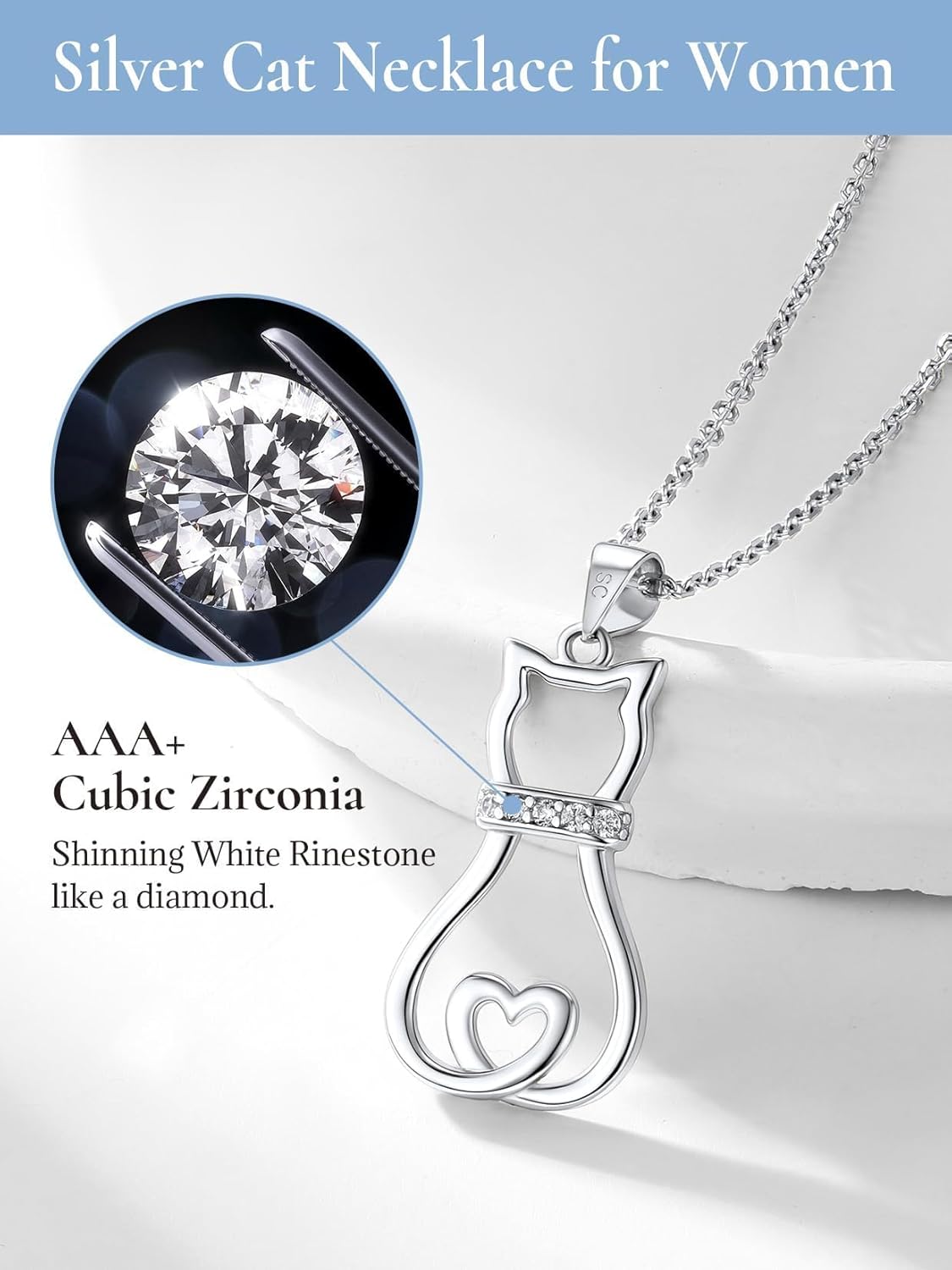 SILVERCUTE Cat Necklaces for Cat Lovers Sterling Silver Womens Jewelry S925 Kitten Pendant Cat Collarbone Necklace - Image 7
