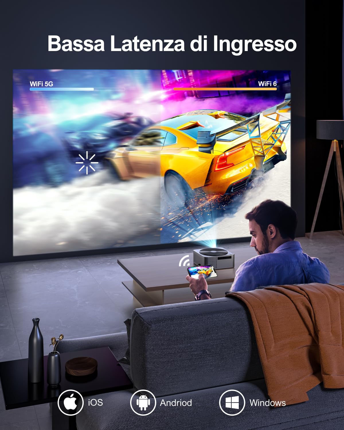 ULTIMEA Proiettore 4k Supportato con Auto Focus/Keystone, 700 ANSI 27000Lumens Videoproiettore Full HD 1080P Nativo Home Cinema, Proiettore 5G WiFi Bluetooth 5.3 Smartphone Android iOS/TV Stick/Switch