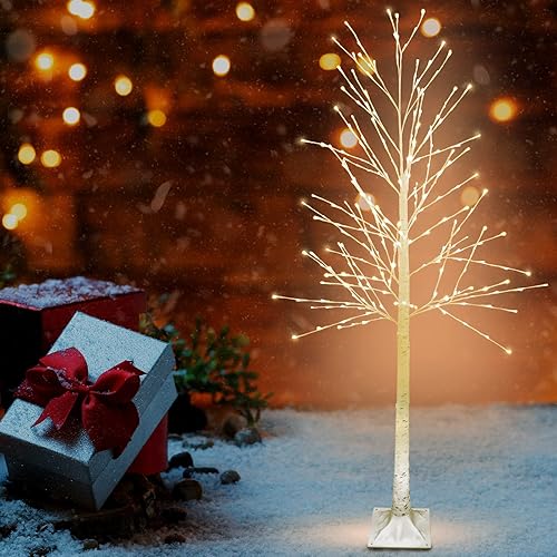 Miniatura 10 de Árbol de abedul iluminado blanco cálido de 4 pies con 160 luces LED para el hogar, boda, festival, fiesta, decoración de Navidad