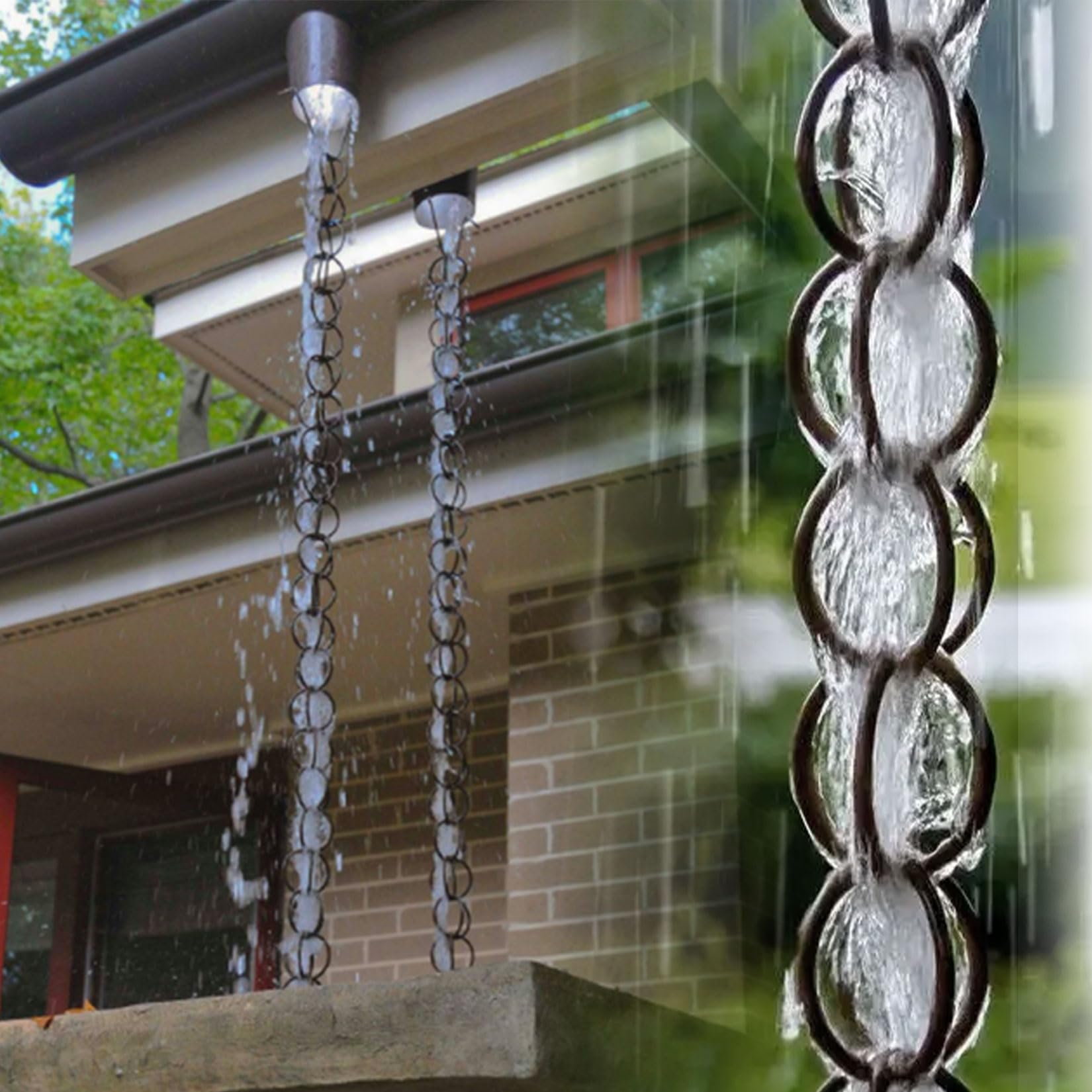 WEKONUMEX Rain Chains for Gutters, Black Double Ring Rain Chain Multiple Sizes For Gutter Downspout Replacement(1m(3ft))