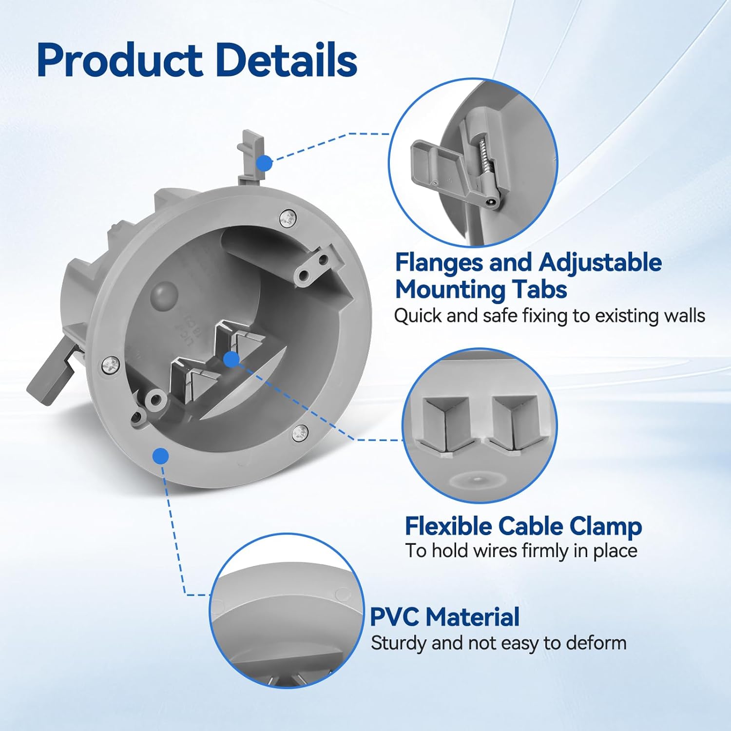 4" Old Work Ceiling Box, 18 CU. in. Round Electrical Box, PVC, UL Listed, 12 Pack