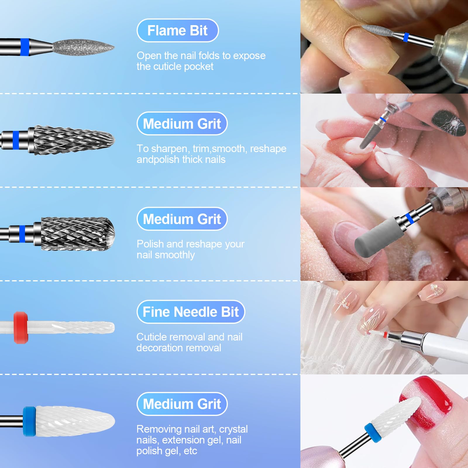 CGBE 10 Punte Fresa Unghie: 3/32 Pollici Punta Fresa Rimozione Gel - Professionale Punta da Trapano per Unghie con Manicure Portapunte - per Rimozione Cuticola Gel Acrilico - per Manicure Pedicure
