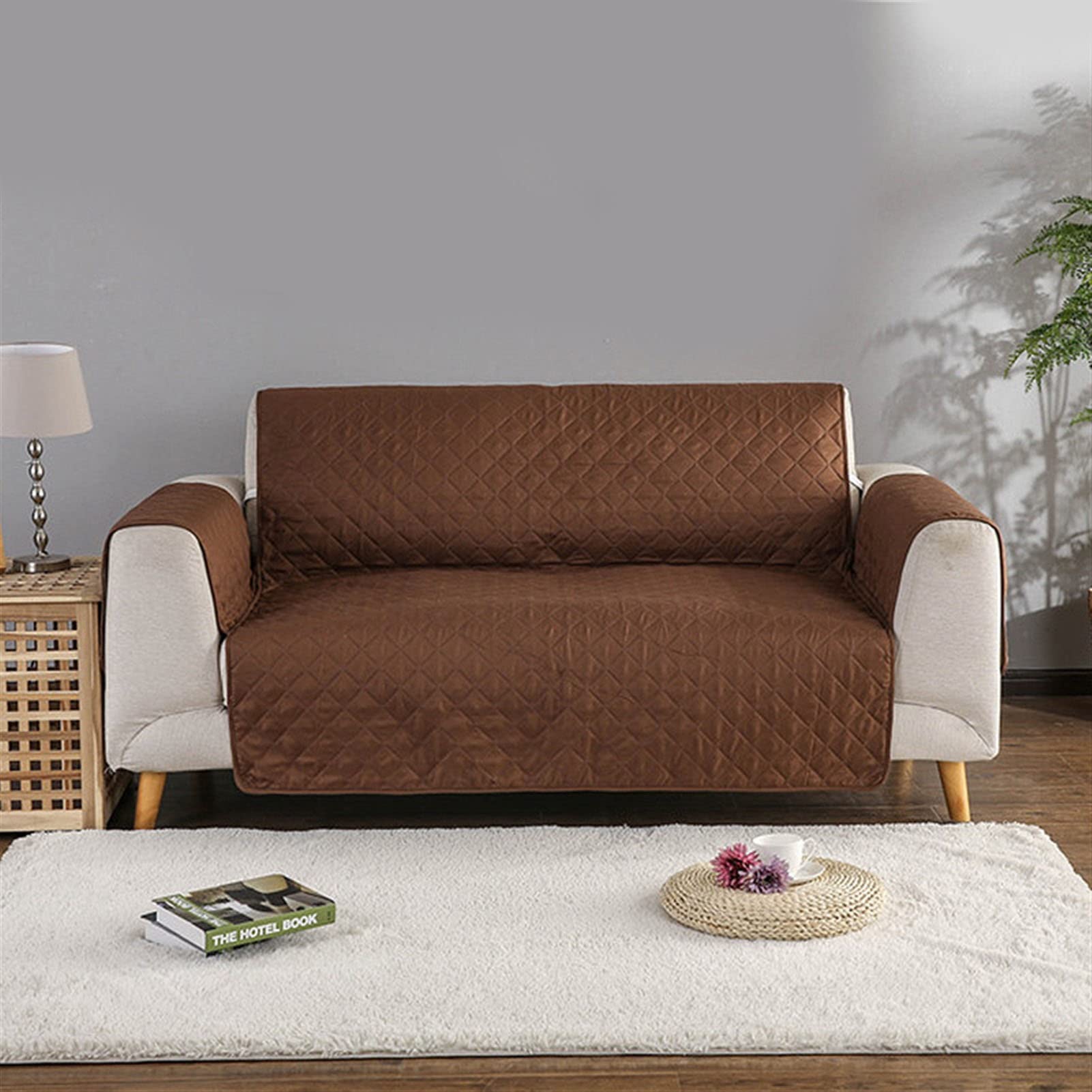 Housse de canapé d'accoudoir imperméable café pour savourer vos boissons dans votre fauteuil 1 place