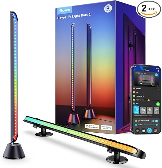 Govee Smart LED Light Bars, 31 Inch RGBIC WiFi TV Light Bars with Scene and Music Modes, Multiple Placement Options Suitable for 70-85 inch TVs, Voice and App Control, 2 Pack