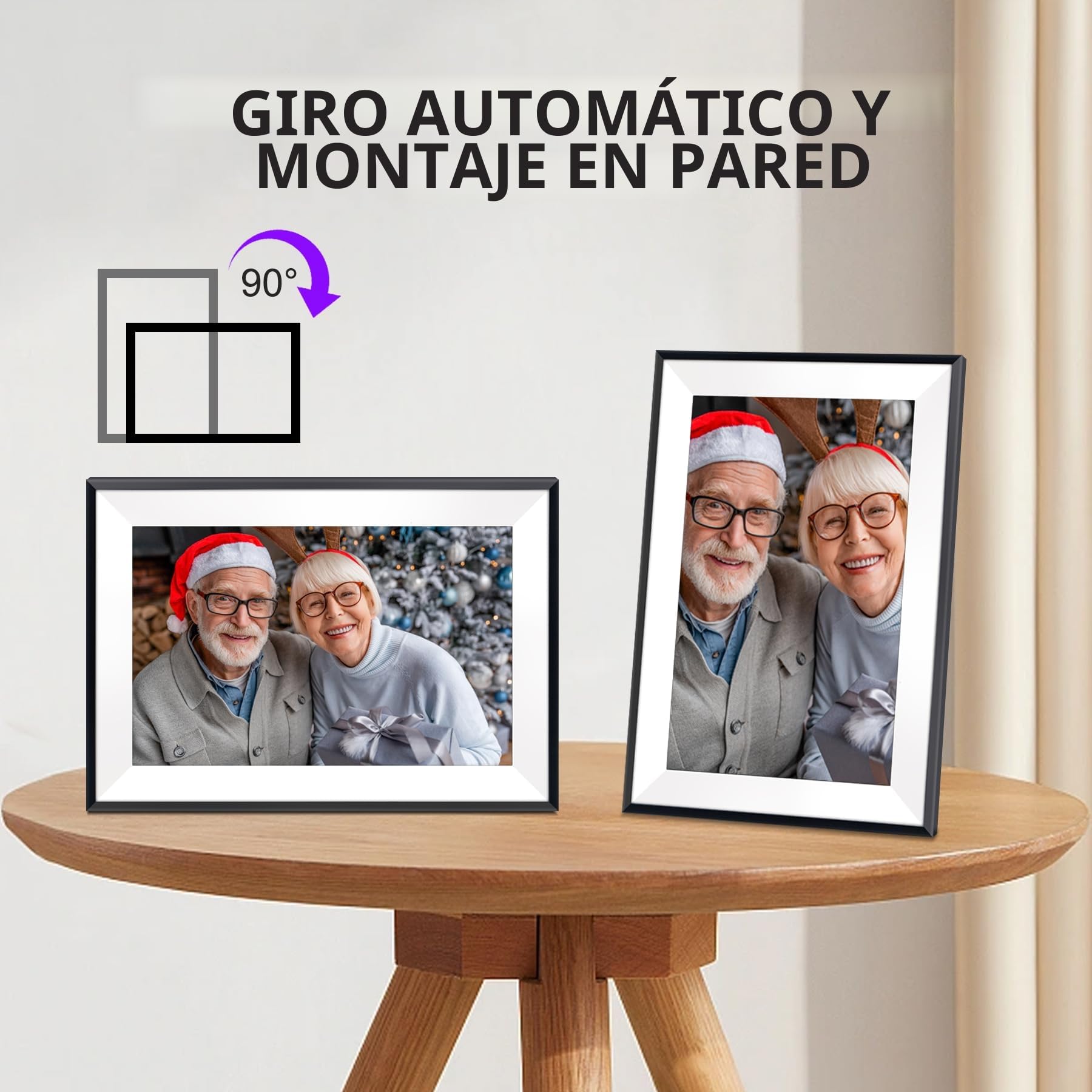 Hesmor Marco de Fotos Digital WiFi 10,1 Pulgadas Pantalla Táctil Marco Digital IPS 1280 x 800 32GB Rotación Auto Frameo Portaretratos Digitales de Fotos Inteligente Soporte Foto, Video, Negro & Blanco