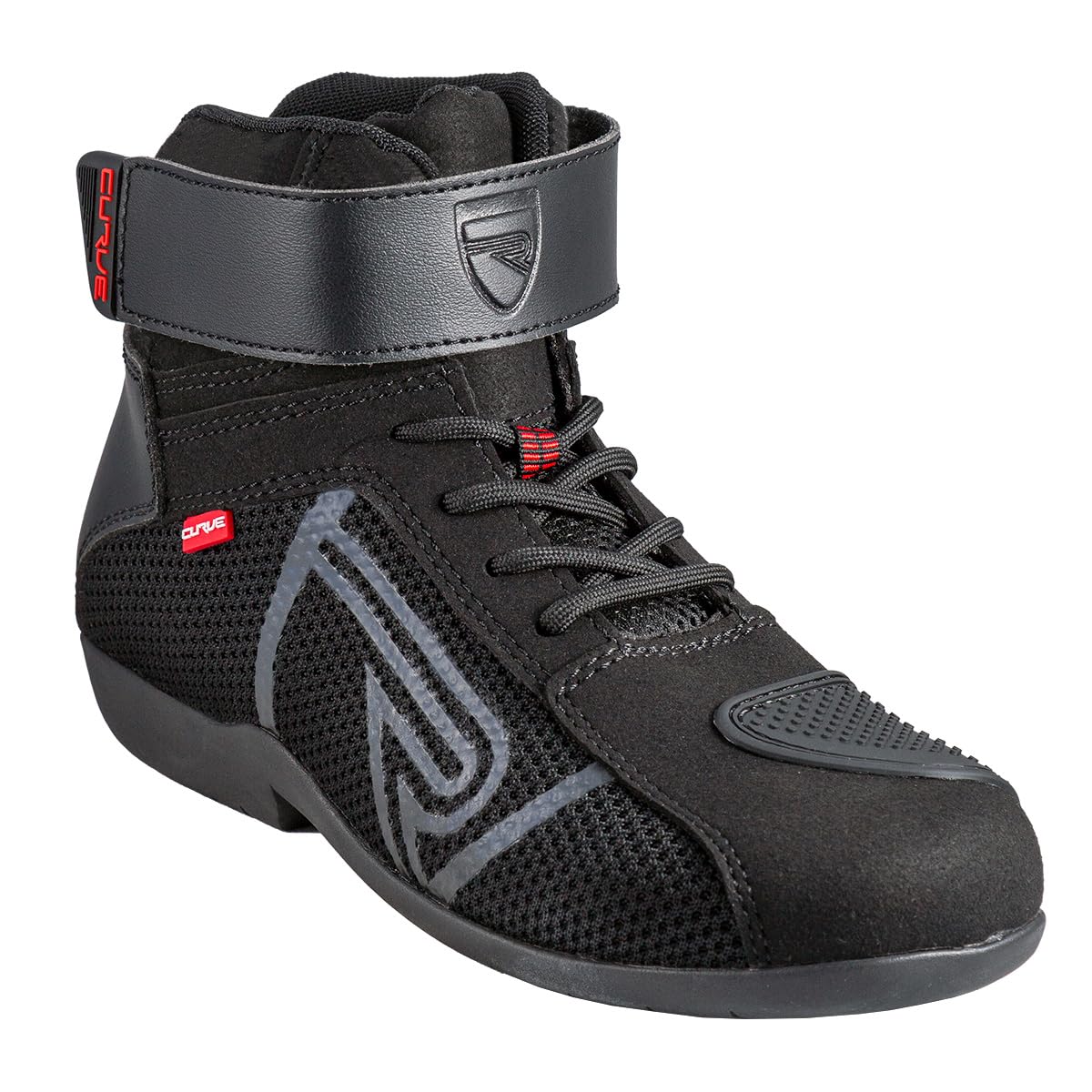 CURVE Botas moto Rubi Vented Negro/Gris, Microfibra, Protección tobillo y talón, Cierre cordones, Suela antideslizante, Adultos, Hombre y mujer, CE