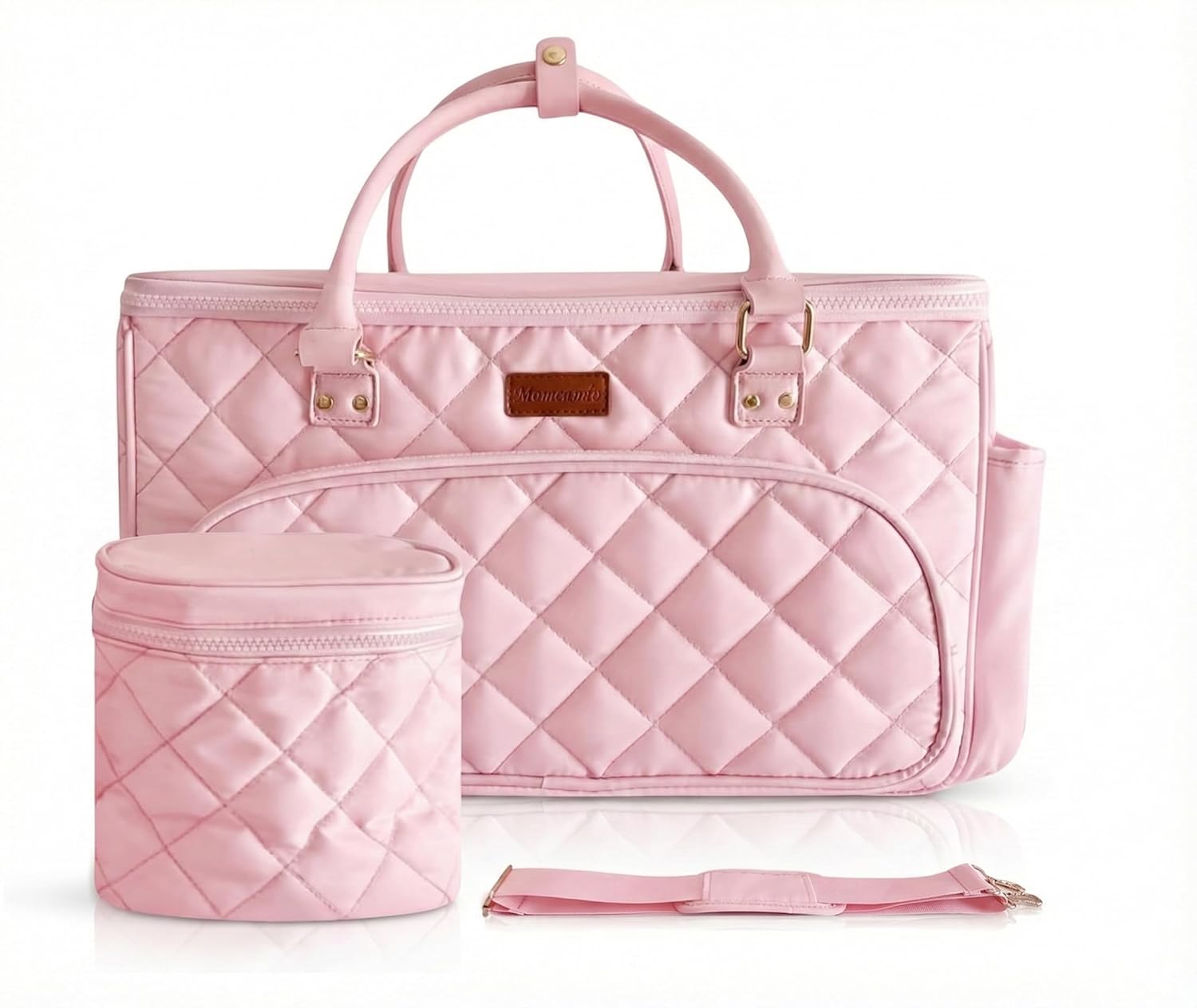 Diaper Bag Tote with Dividers, Zipper, Top Cover and Strap, Larger Size with insulated storage bag - Pink