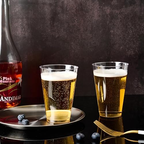 Miniatura 3 de FOCUSLINE Paquete de 100 vasos de plástico transparente de 14 onzas, vasos desechables grandes de plástico reutilizables, vasos transparentes