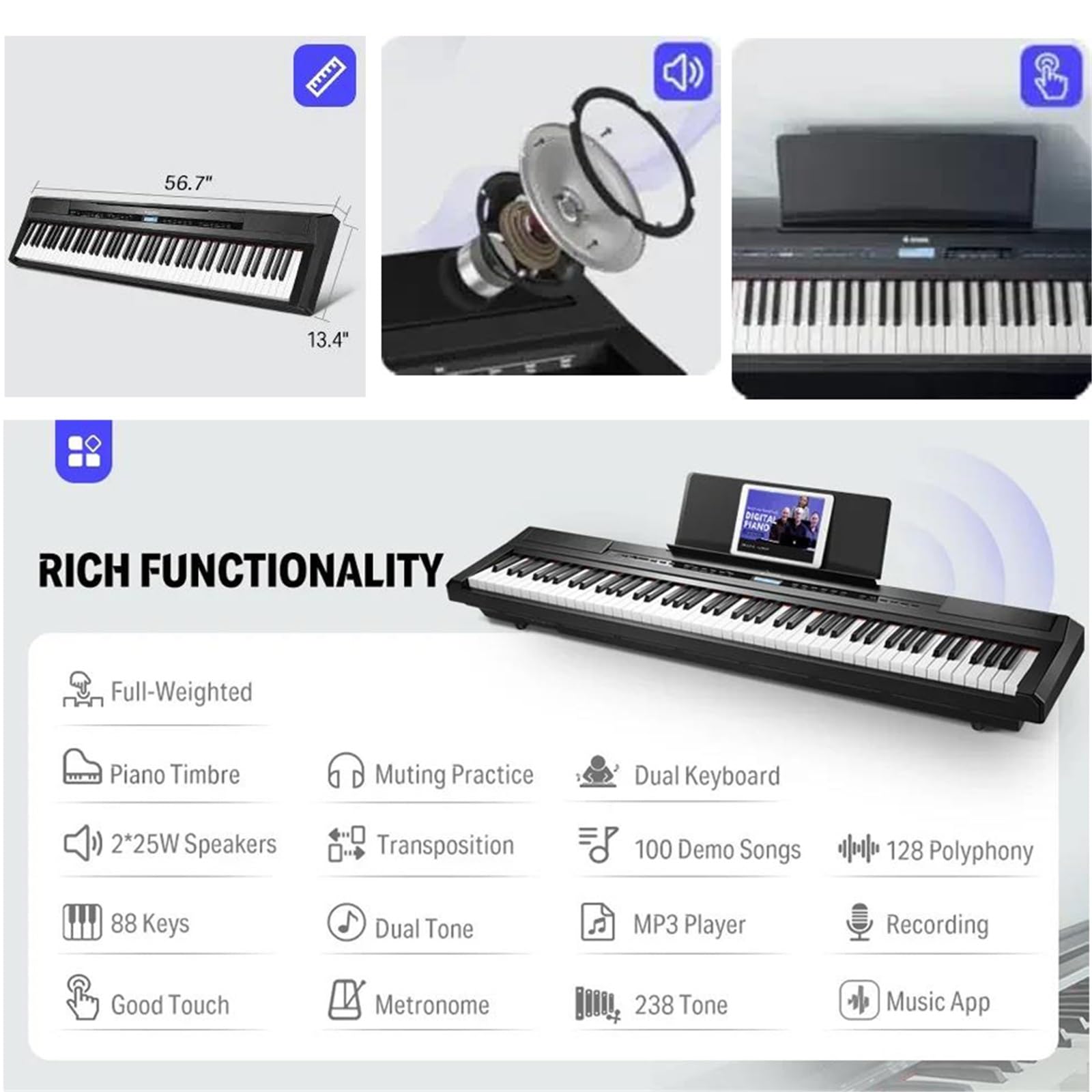Pianina Dla Początkujących Pianino Cyfrowe Dla Początkujących 88 Klawiszy Pełnowymiarowa Ważona Klawiatura Przenośne Pianino Elektryczne Z Pedałem Podtrzymującym