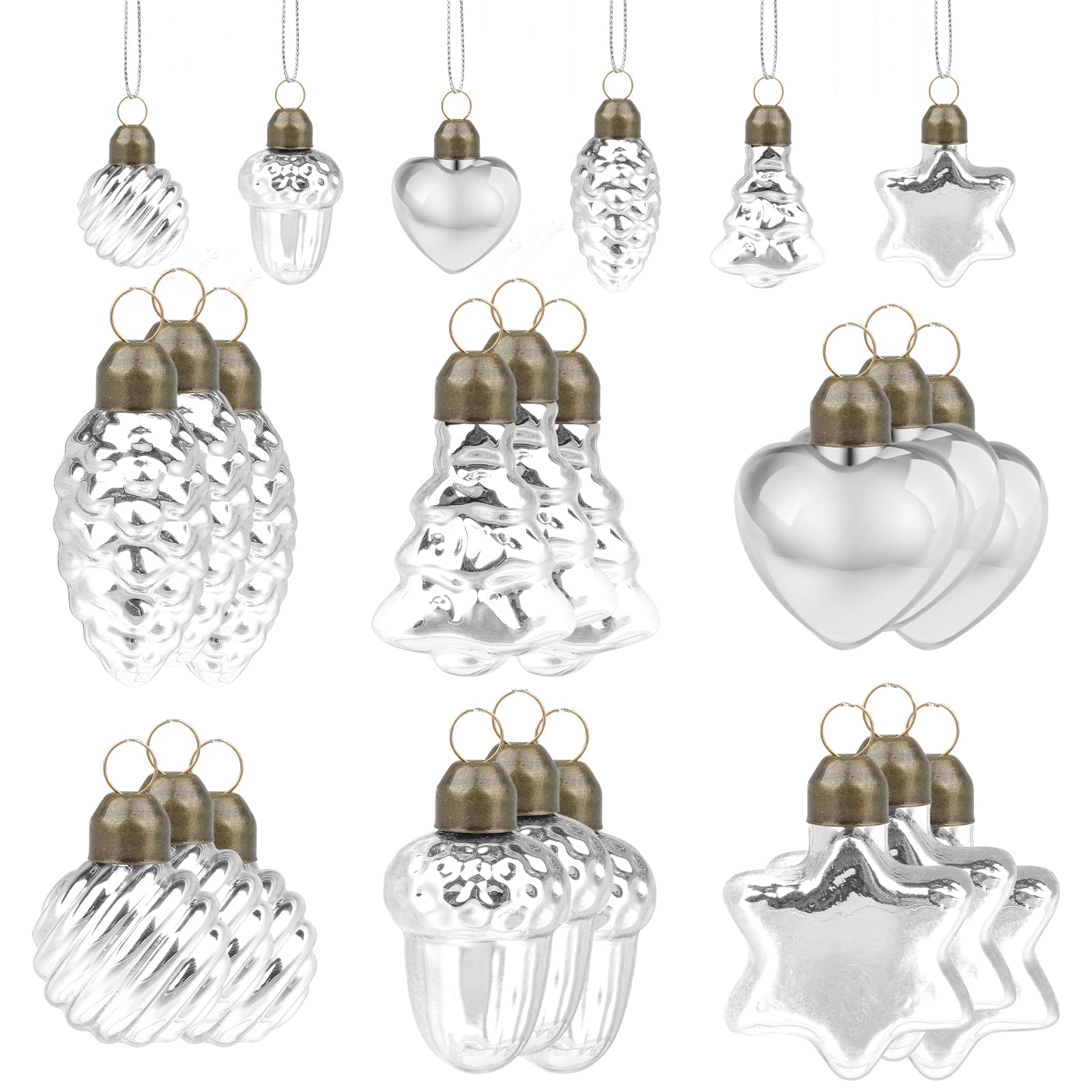 18 adornos de Navidad de cristal plateado para árbol de Navidad, adornos colgantes de Navidad vintage para coronas de árbol, decoración de Navidad para el hogar, fiesta de invierno
