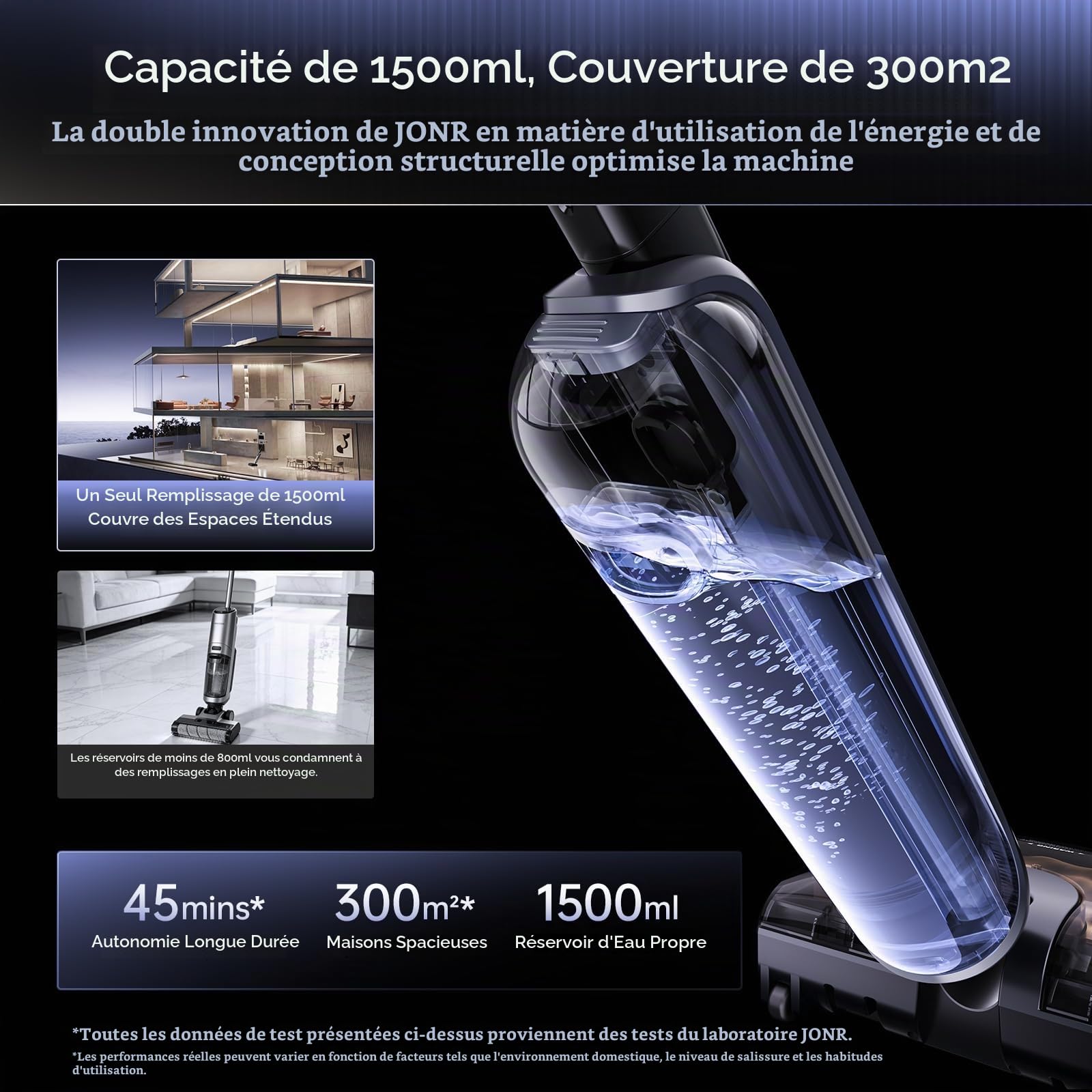 JONR H2 Pro Aspirateur sans fil avec eau chaude auto-nettoyante, design innovant de protection contre les odeurs, aspiration ouragan 20 000 Pa, 180 ° à plat avec zéro perte de puissance et de capacité