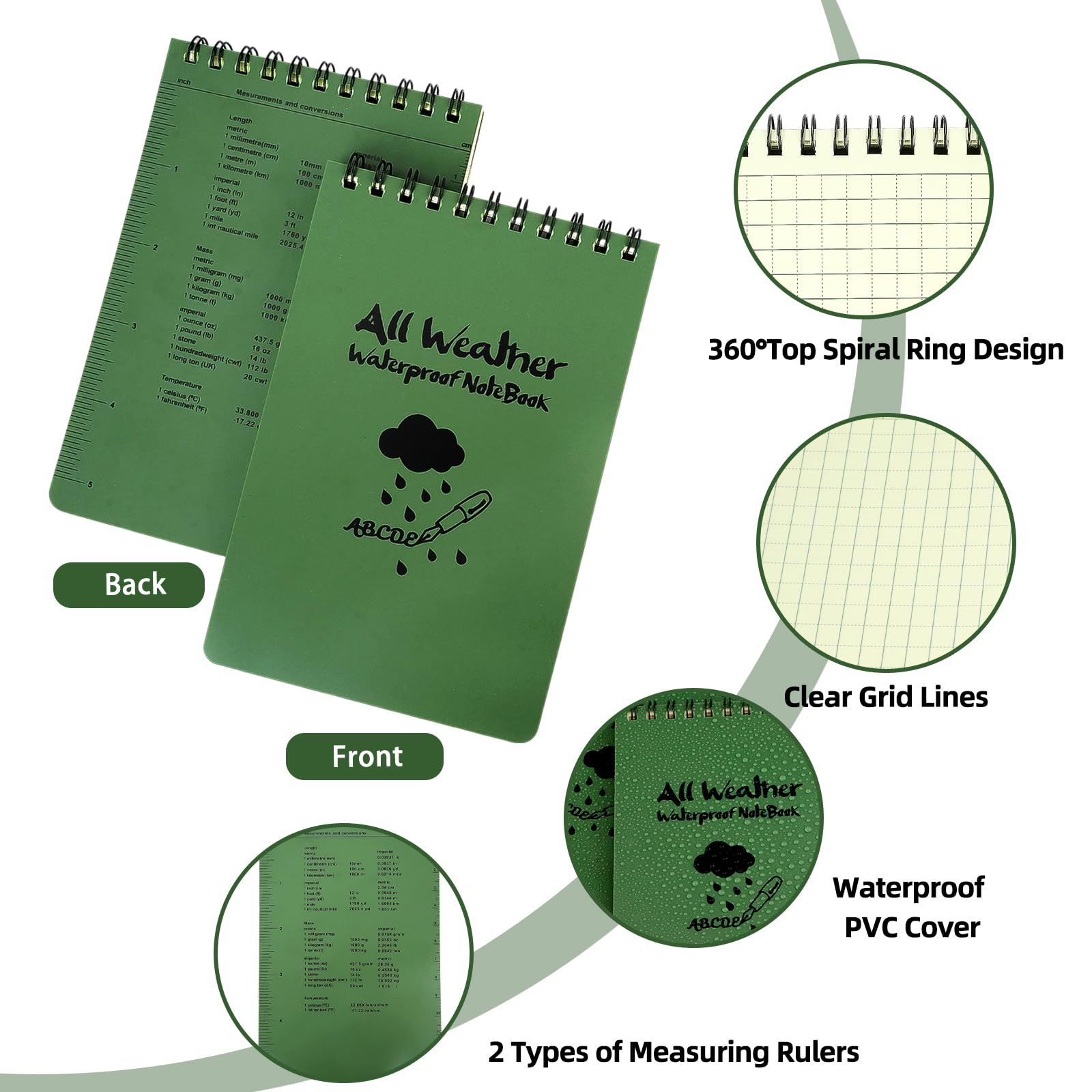 Bloc De Notas Impermeable Con Lápices Y Pestañas Adhesivas - Ideal Para Actividades Al Aire Libre