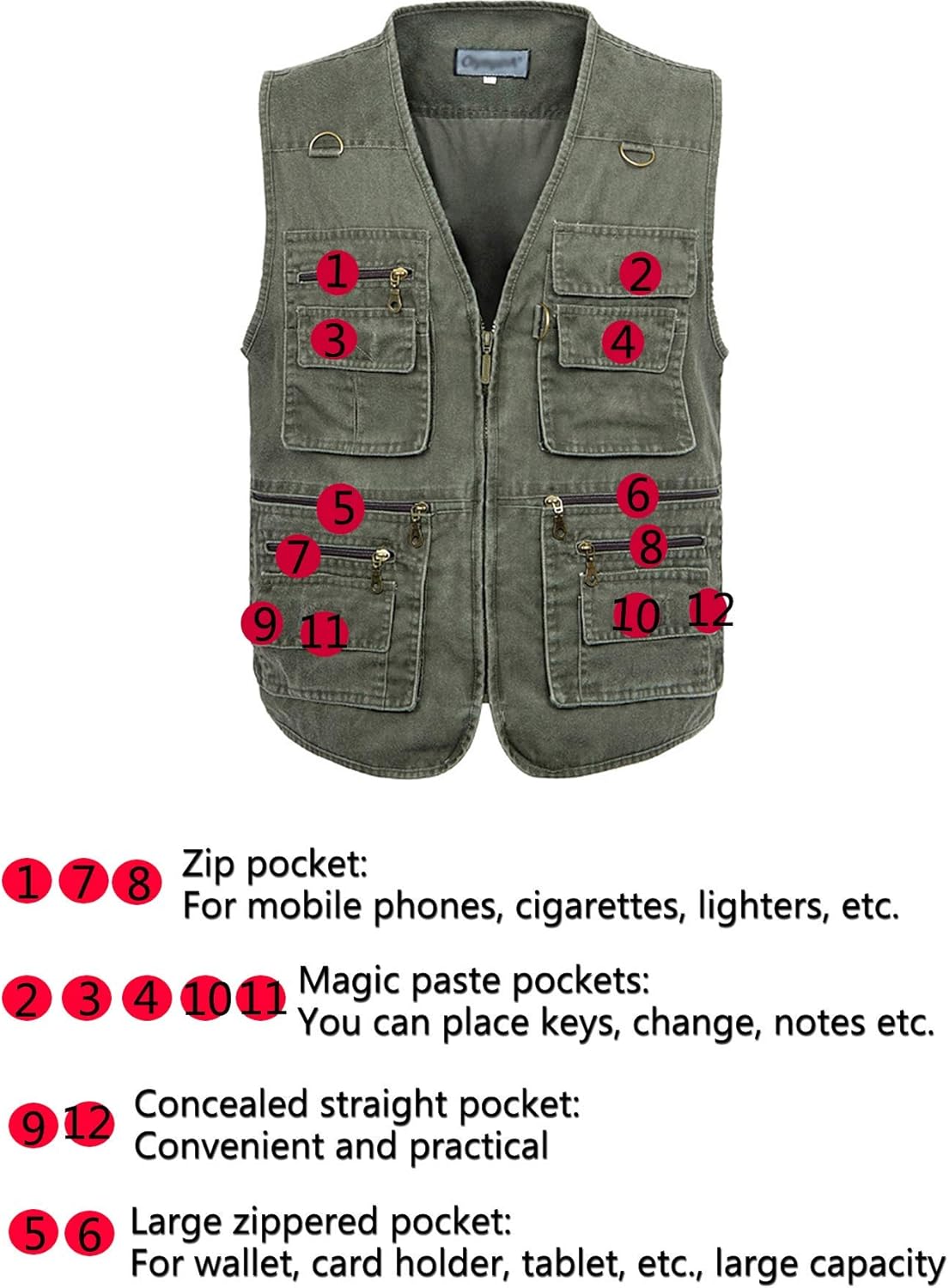 Flygo Men's Vest Plus Size 16 Pockets Leisure Outdoor Lightweight Fishing Photo Journalist Vest