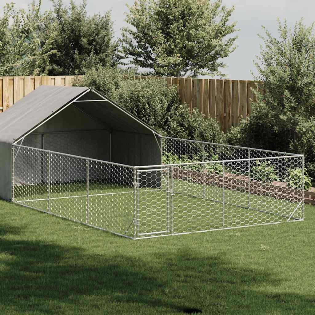 Brokky 3329244 Cuccia per Cani da Esterno con Recinto 7x3x1,9m Acciaio Zincato Recinto per Cani da Giardino,Gabbia per Conigli,Recinto per Animali Domestici,Gatti,Cuccioli,Porte con Chiavistello e Par