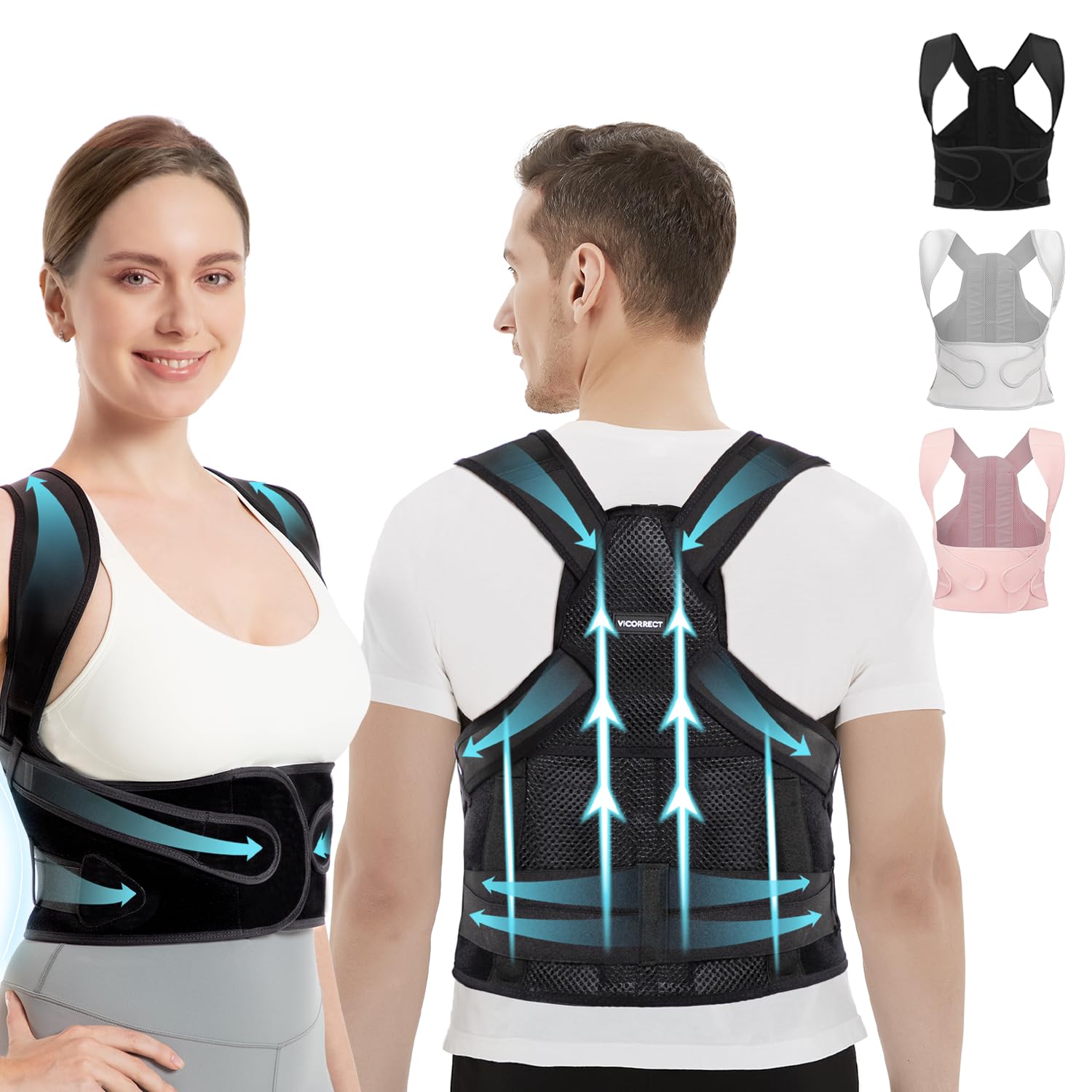 Vicorrect Posture Corrector for Women and Men: Back Brace Support - Shoulders Straightener Relieve Upper Back Pain (Black, Small)