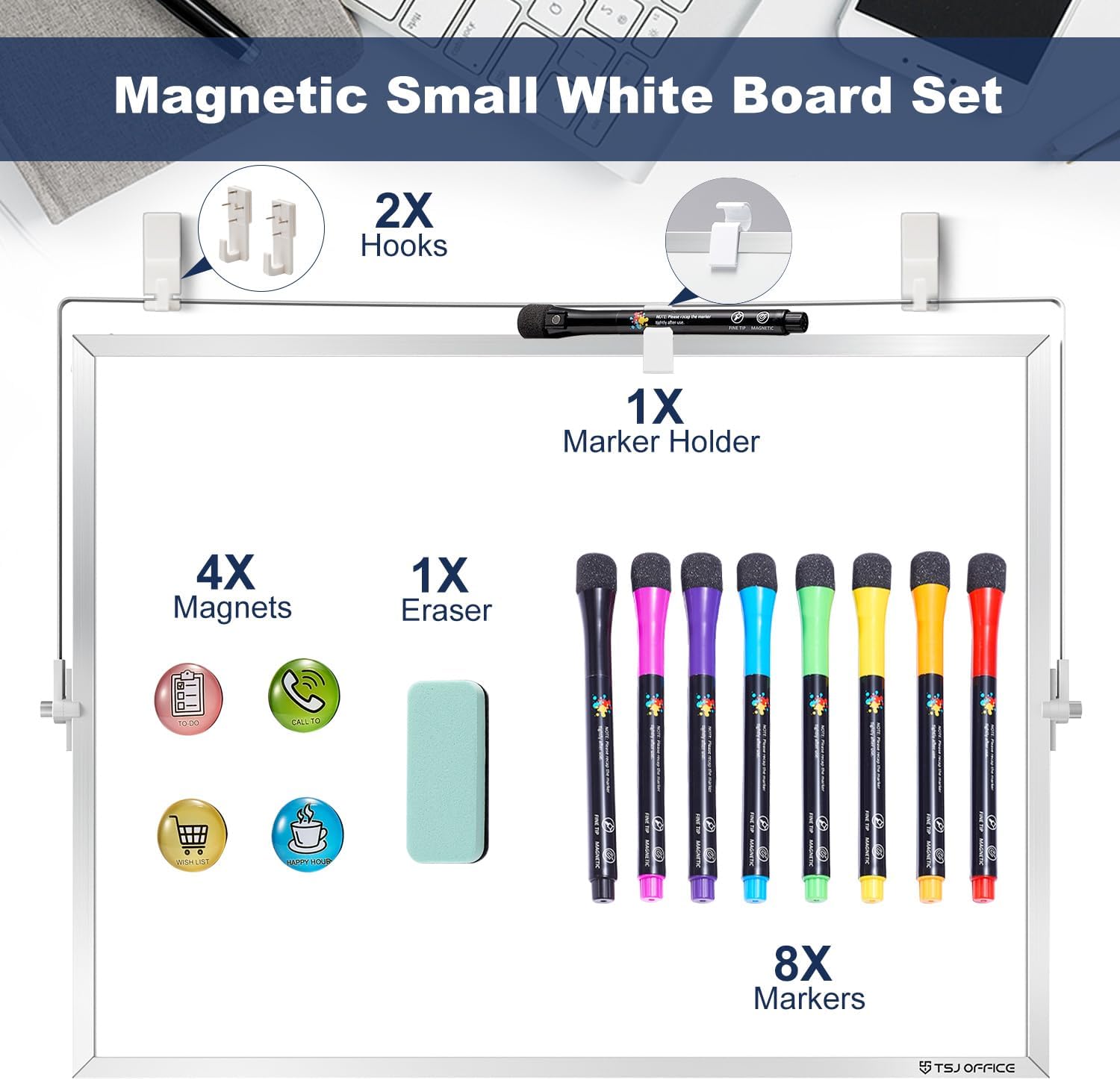 TSJ OFFICE Small White Board - 18 X 14 Inches Small Magnetic Dry Erase Board with Hooks for Wall, Desktop Whiteboard Stand 360 Degrees Revolving Double Sided for Office, Home, School, Silver