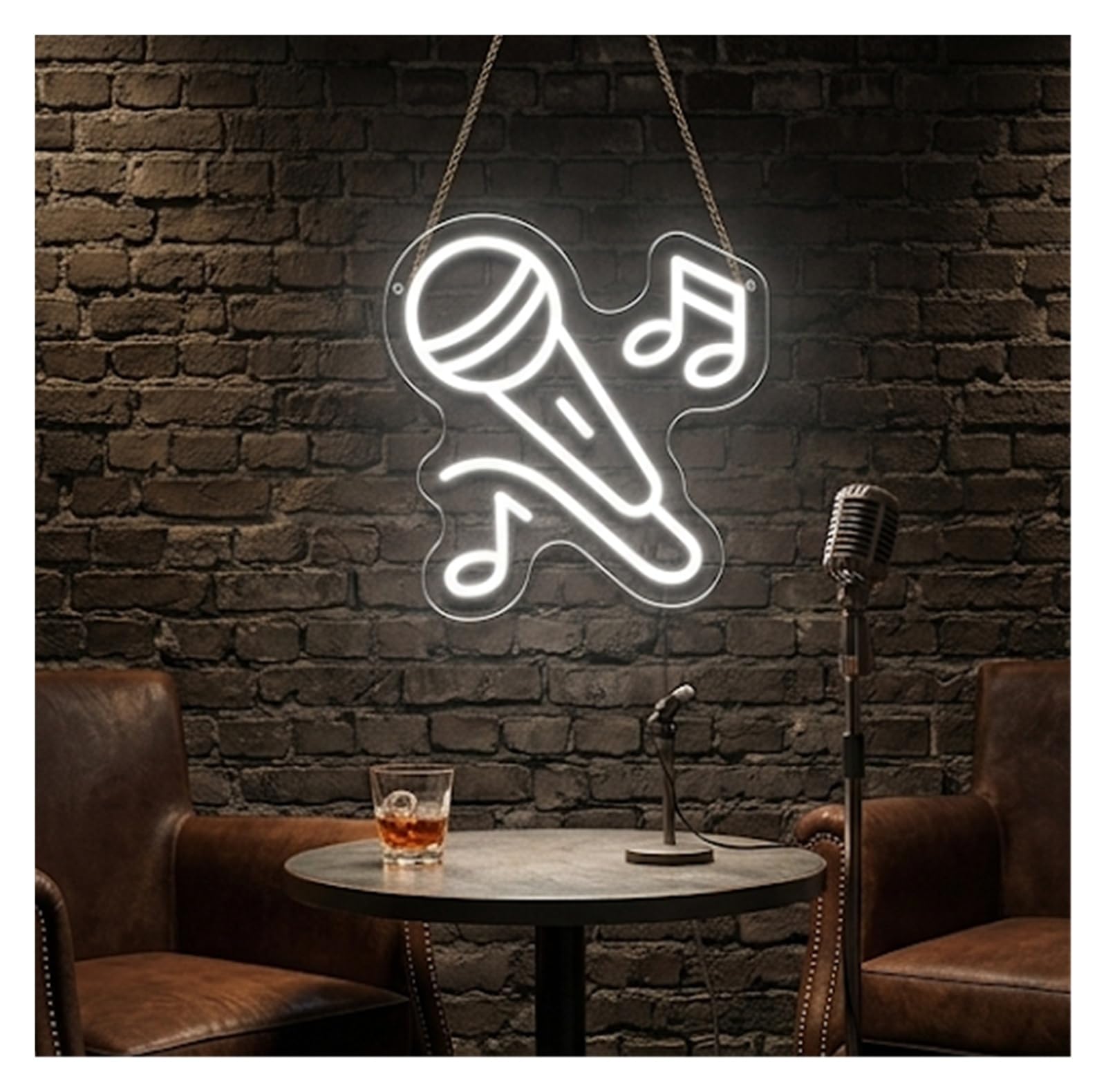 Insegna al Neon Insegna Al Neon Con Microfono, Note Musicali, Luce Per Karaoke, Bar Dal Vivo, Studio Di Casa, Decorazione Per Amanti Della Musica, 30,5x29cm