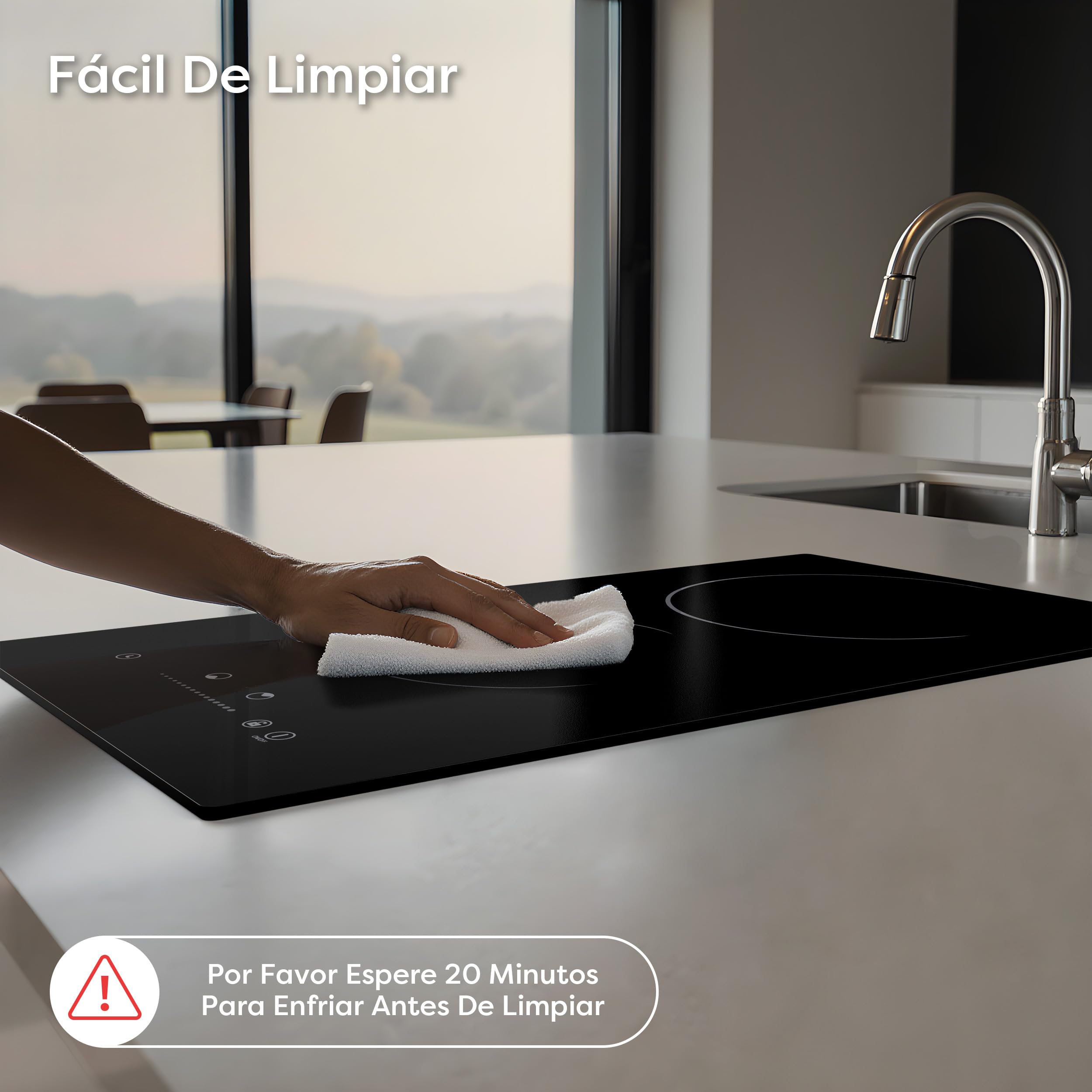 CDV Placa Vitrocerámica 2 Fuegos, 3000 W, Placa de Cocina Eléctrica Empotrable, 30 cm, 9 Niveles de Potencia, Timer, Bloqueo de Seguridad | Plan eléctrico compacto con control táctil, temporizador, bloqueo infantil y apto para ollas de fondo plano
