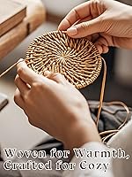 Vista 4 de 6pcs Natural Handmade Rattan Coasters with Holder - Wicker Drink Coasters Set for Protecting Table, Housewarming Gifts Boho Home Decor