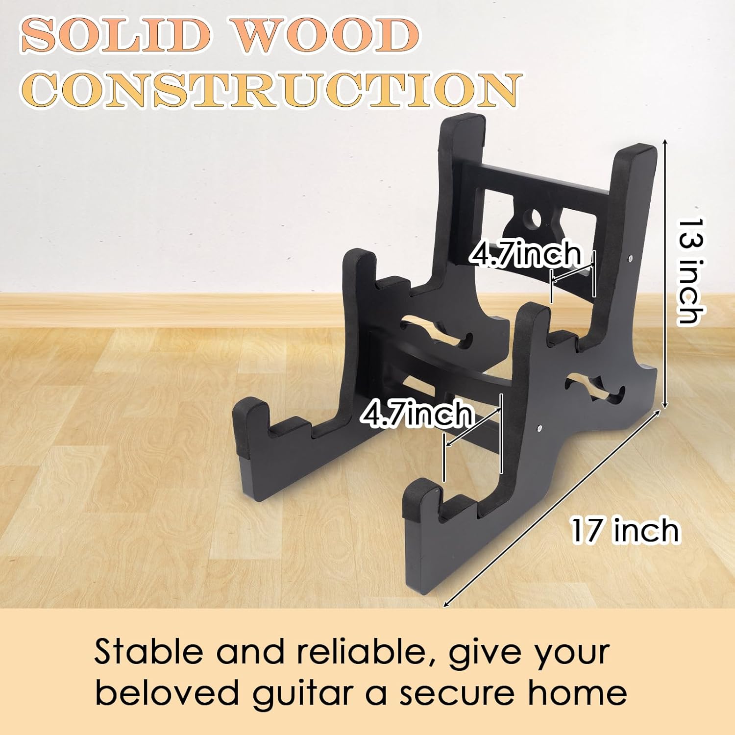 JestFRU Guitar Stand - Wooden Guitar Rack for Acoustic & Electric, Bass Holder with Foam Padded, Suitable for Music Studio Home, Multiple Guitar Display (2 Space) - Black