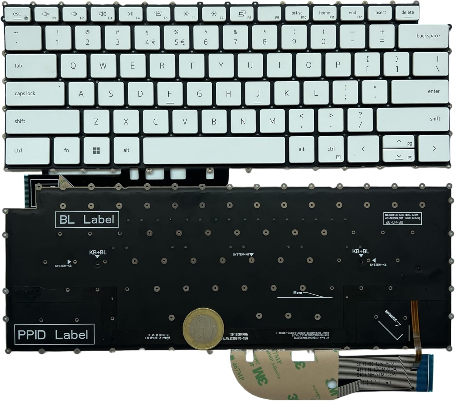 US Backlit Laptop Replacement Keyboard for DELL XPS 15 9500 9510 9520 P91F XPS 17 9700 9710 9720 P92F Precision 5550 5560 5750 5760 0MV93T -White