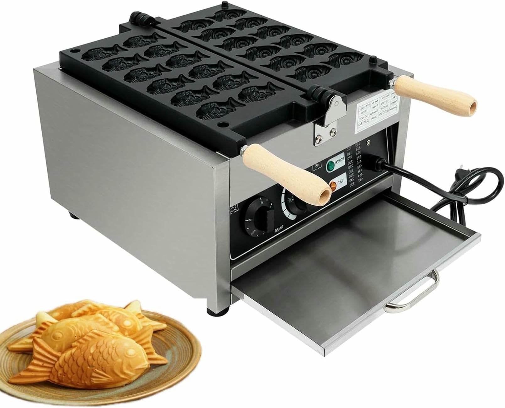 Mini máquina para Hacer gofres con Forma de pez, máquina Comercial para Hacer gofres con Forma de pez con 12 moldes, Temporizador y Control de Temperatura, Tiendas de Aperitivos,