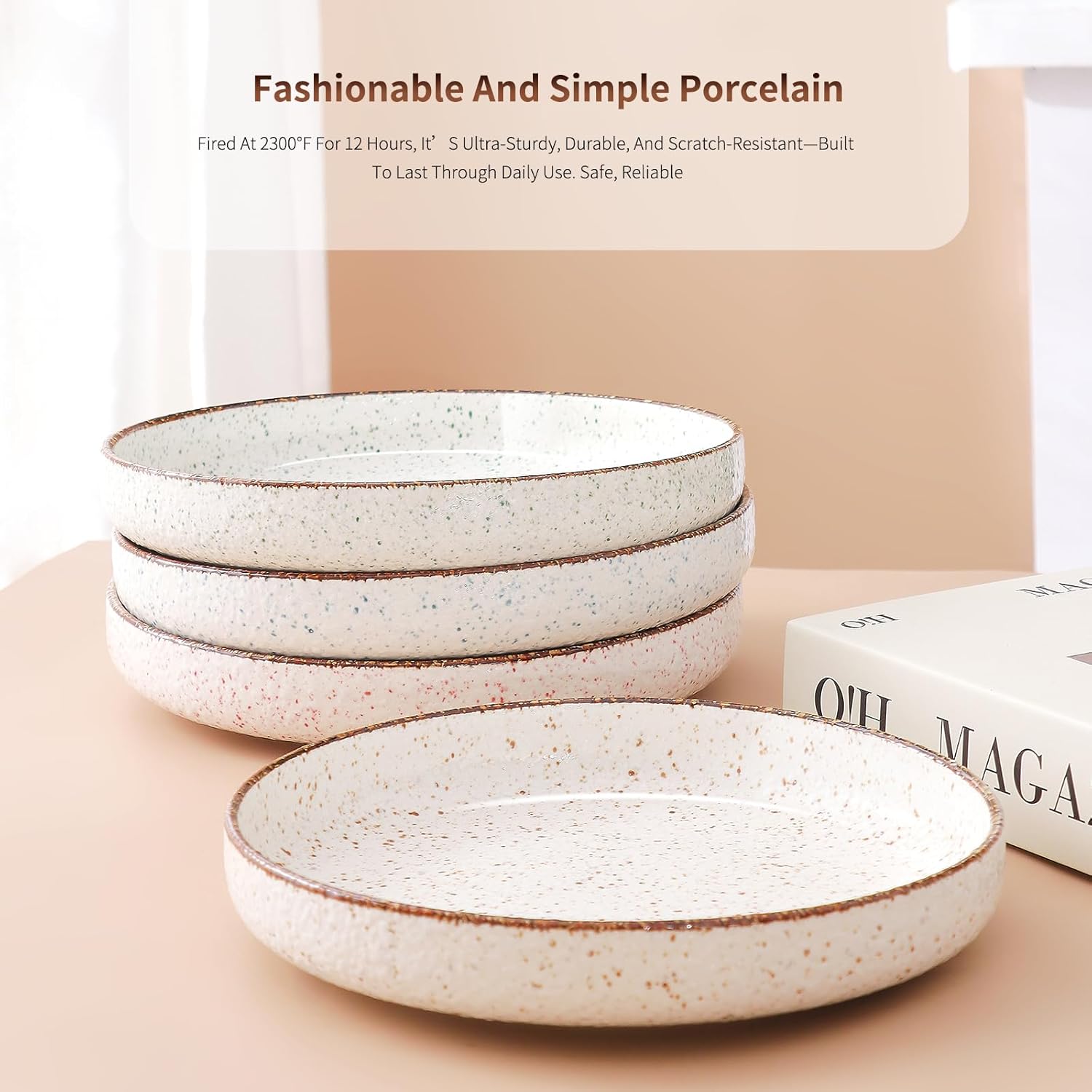 Ceramic Pasta Bowls, 32oz 8.25 Inch Serving Bowls Set of 4, Colorful Speckled Dinnerware for Pasta, Salad, Cereal & Soup, Microwave & Dishwasher Safe, Giftable Kitchen & Dining Bowls
