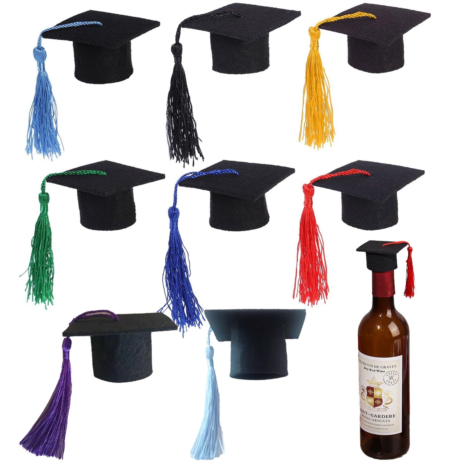5x Doktorhut-Weindeckel – Lustige Deko Für Weinflaschen, Abschluss-Party, Graduation, Mit Quaste