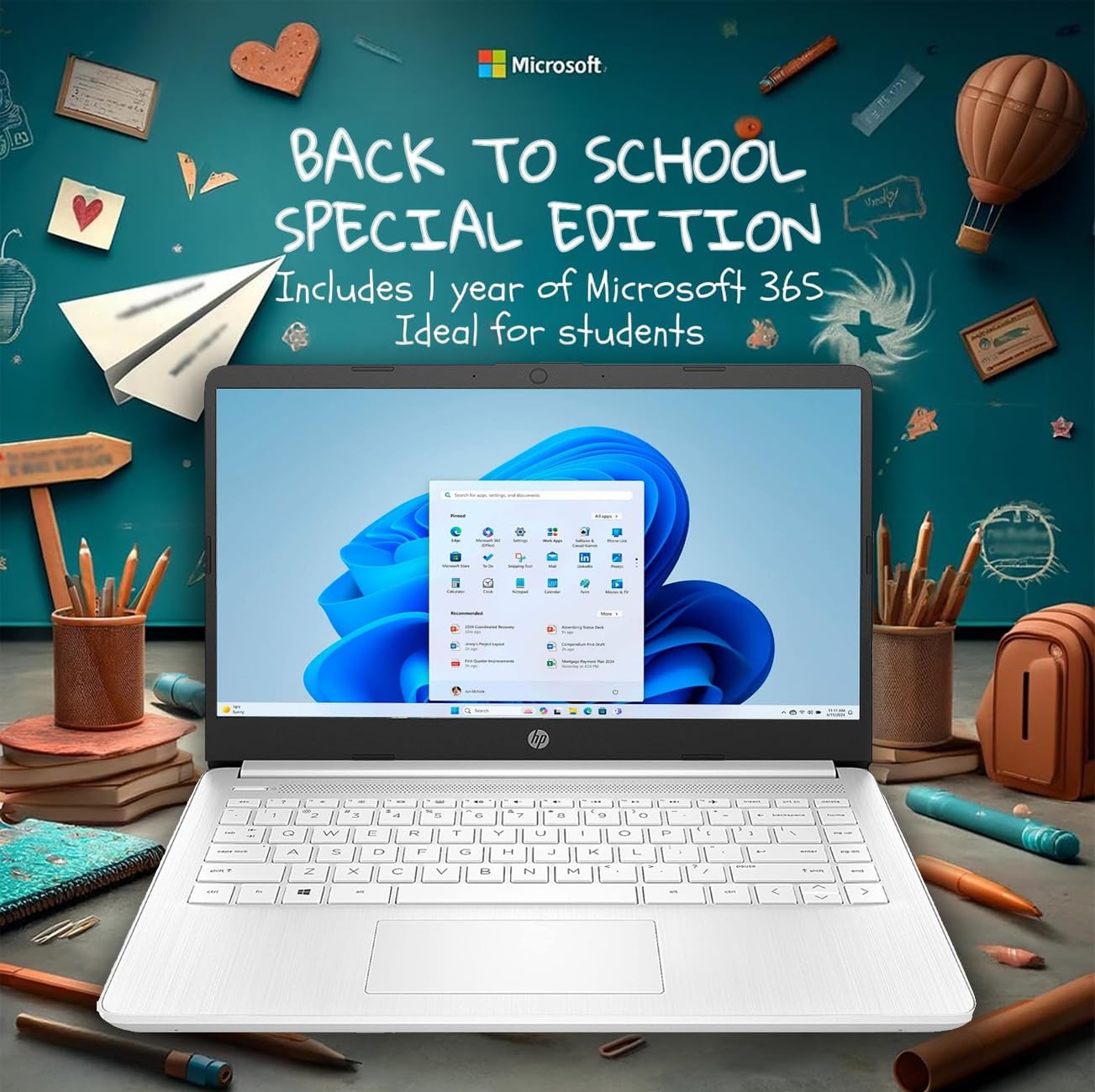 HP 14 Ultrabook • Intel CPU • 16GB RAM • 1.6TB Storage (64GB OnBoard w/ 512GB Portable Drive + 1TB OneDrive) • Up to 12 Hours Battery Life • Windows 11 Home • Snowflake White • w/WOWPC 3-in-1 Bundle