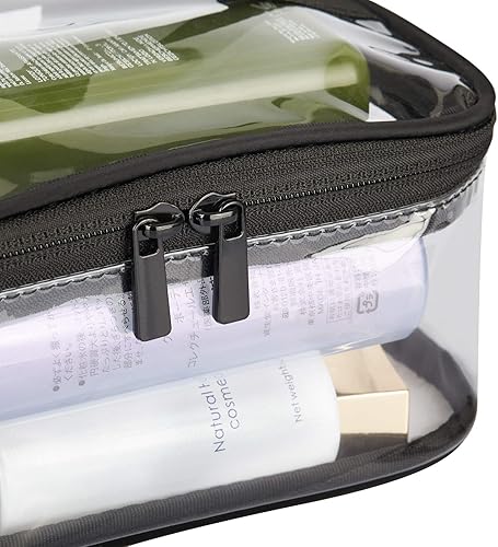 Miniatura 5 de HAOGUAGUA Bolsas de maquillaje transparentes aprobadas por Tsa con cremallera y asa Bolsa de cosméticos de PVC transparente impermeable, Negro -