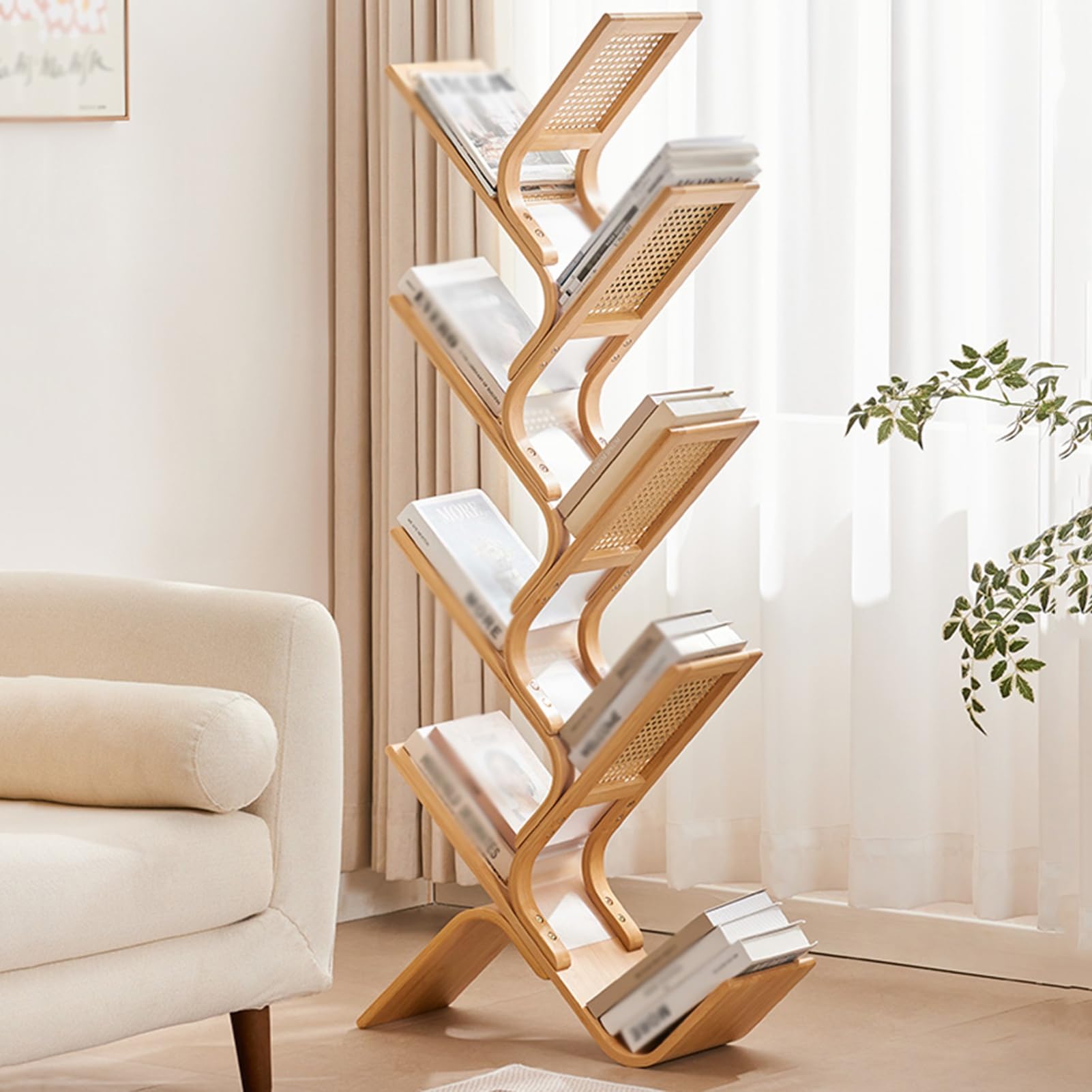 Genérico Librería De Bambú, Estantería De Árbol, Organizador De Libros | Capacidad de peso: 154 libras, gran capacidad de almacenamiento for dormitorio,oficina(6 tier)
