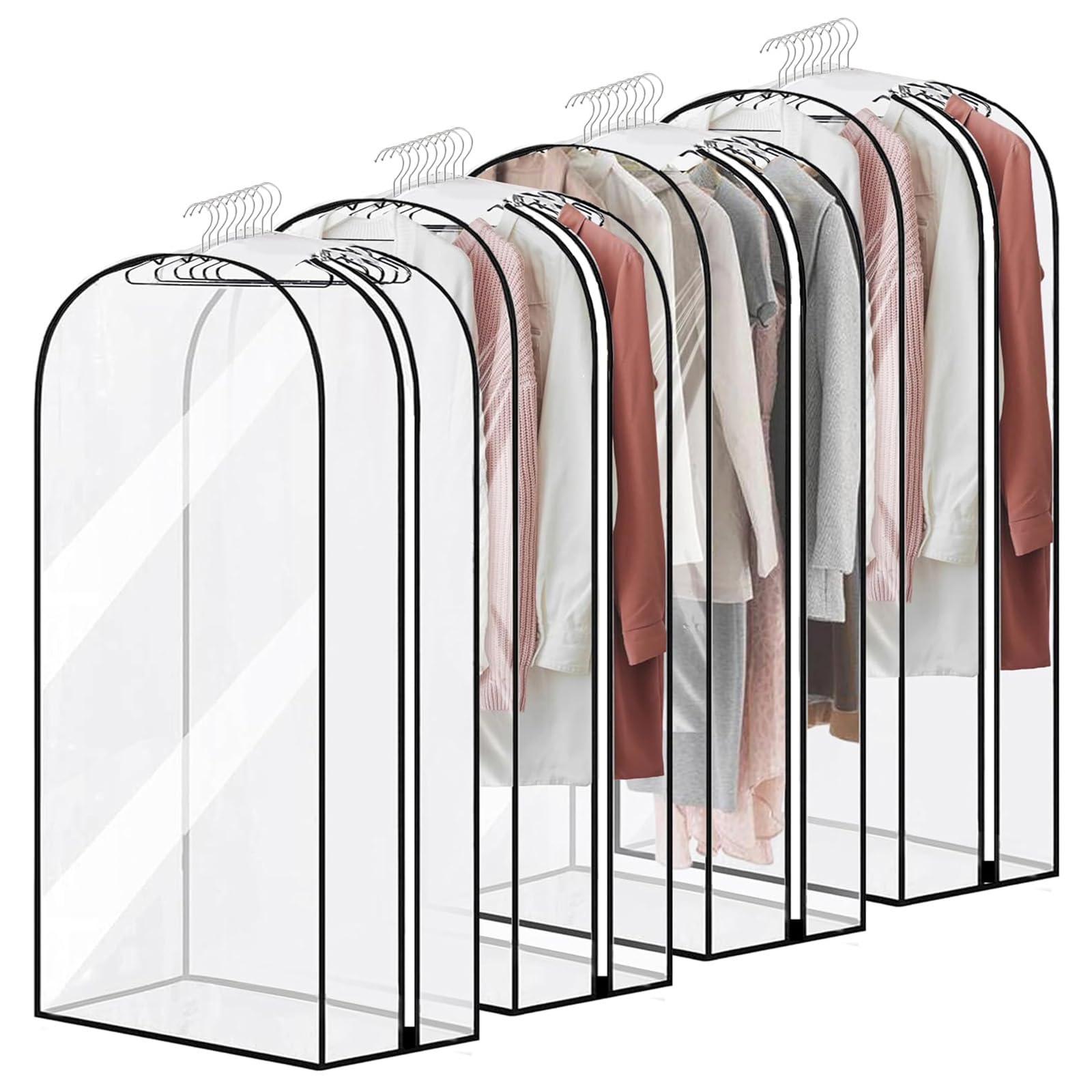 4 Pack 10 Gusseted Garment Bags 40 Clear Suit Bags for Closet Storage Hanging Clothes Covers with Zipper