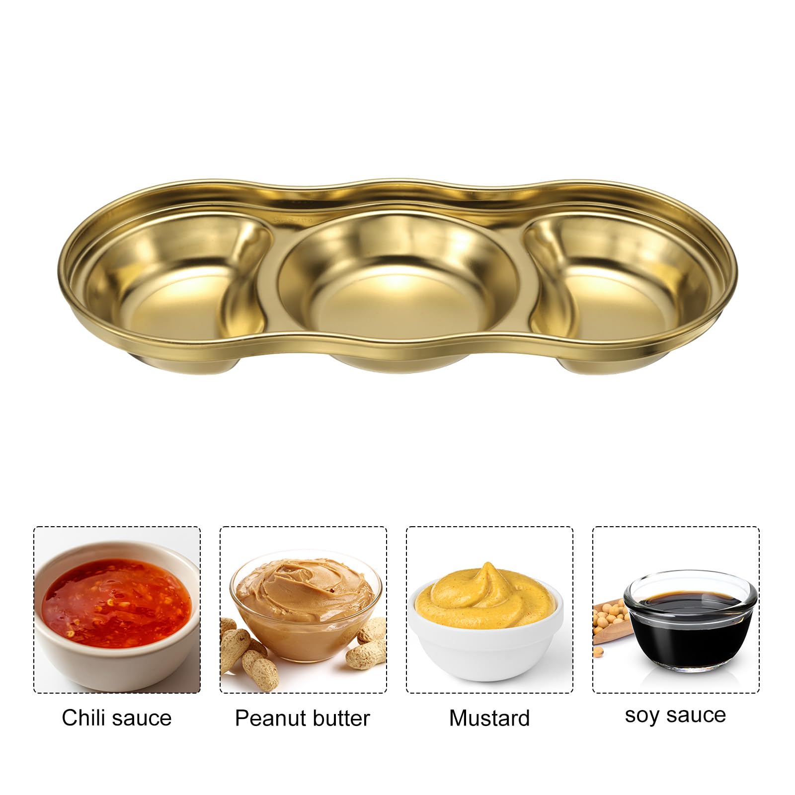 QUARKZMAN 10 Unidades De Cuencos Para Salsas De Acero Inoxidable Con 3 Compartimentos Redondos, Plato Para Condimentos Ideal Para Hogar Fiestas Restaurantes Picnic Viajes, Dorado