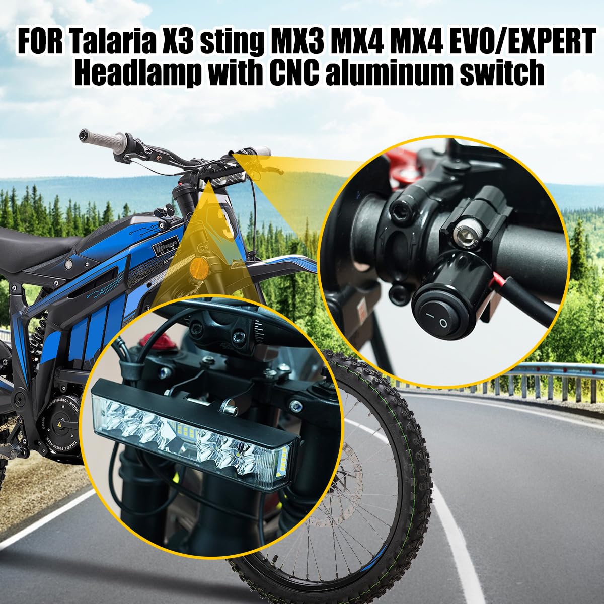 JESTOP Kit di fari LED per Talaria Sting R MX4 MX3, barra luminosa Plug N Play con staffa di montaggio per faro, 6000 K ad alta luminosità, fari anteriori ad alta trasmissione (con interruttore)