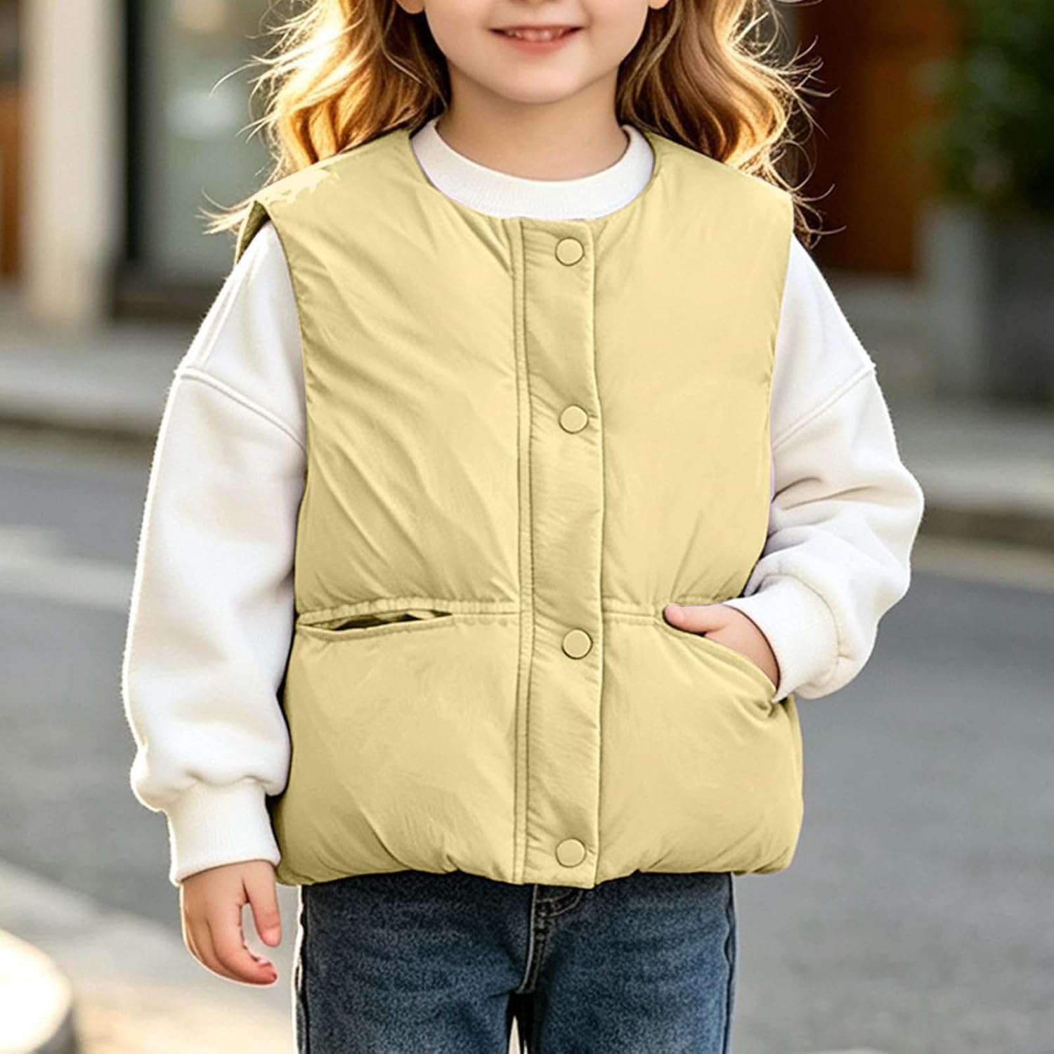 Toddler Kids Quilted Button Puffer Vest Winter Jacket