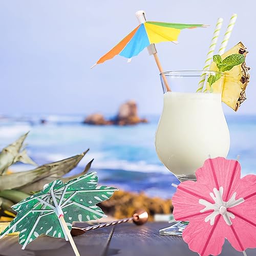 Miniatura 7 de 150 sombrillas para bebidas púas de cóctel sombrillas de cóctel palos de hibisco palmeras octogonales con forma de estrella con palillos de dientes