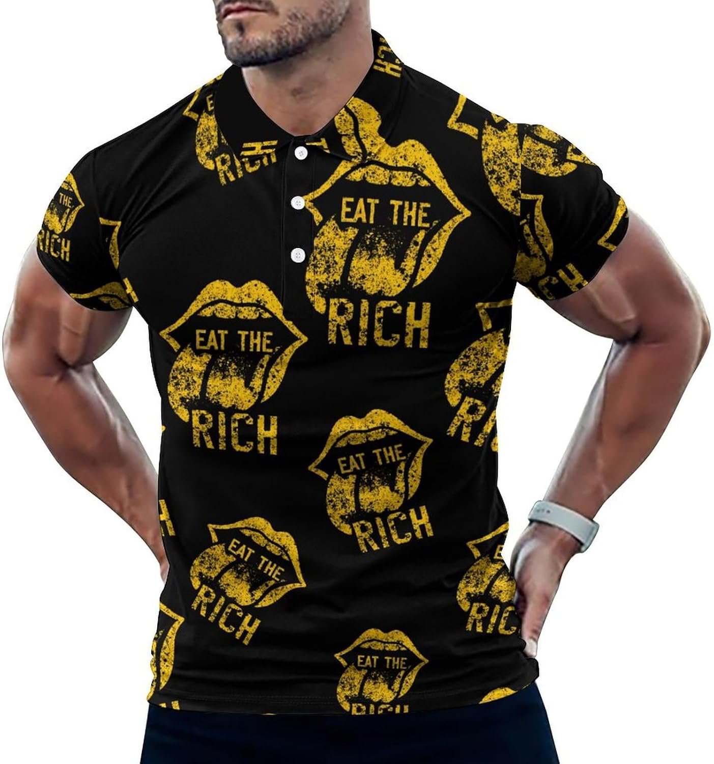 Eat The Rich Golf Polo Shirts for Men Casual T Shirts 5X-Large