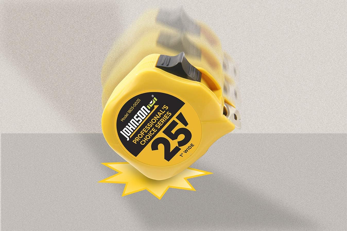Johnson Level & Tool 1803-0025 Professional's Choice Power Tape, 25', Black/Yellow, 1 Tape