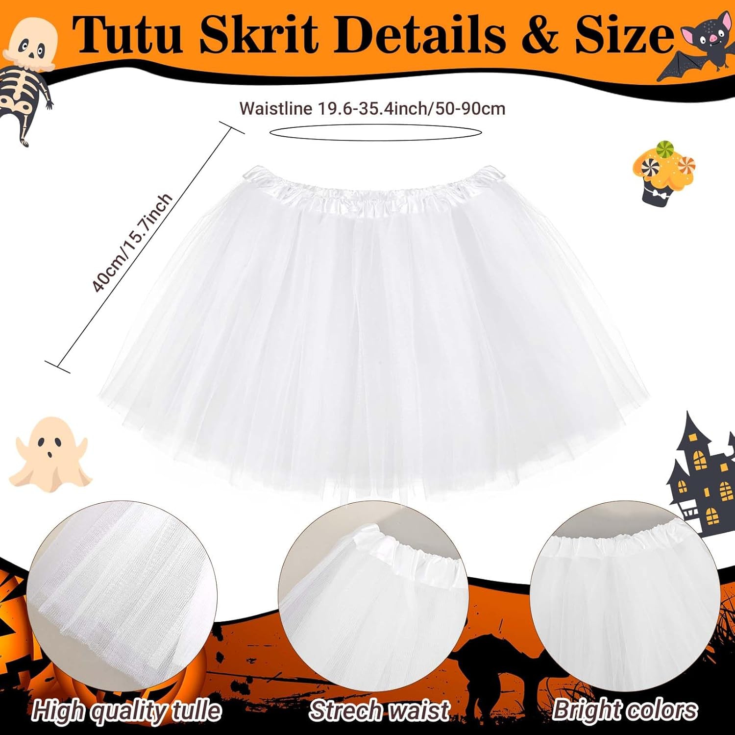 6Pcs Halloween Clown Cosplay Set for Women Including White Tutu Skirt White Gloves Collar Grey Striped Socks for Halloween Cosplay Supplies - Image 2