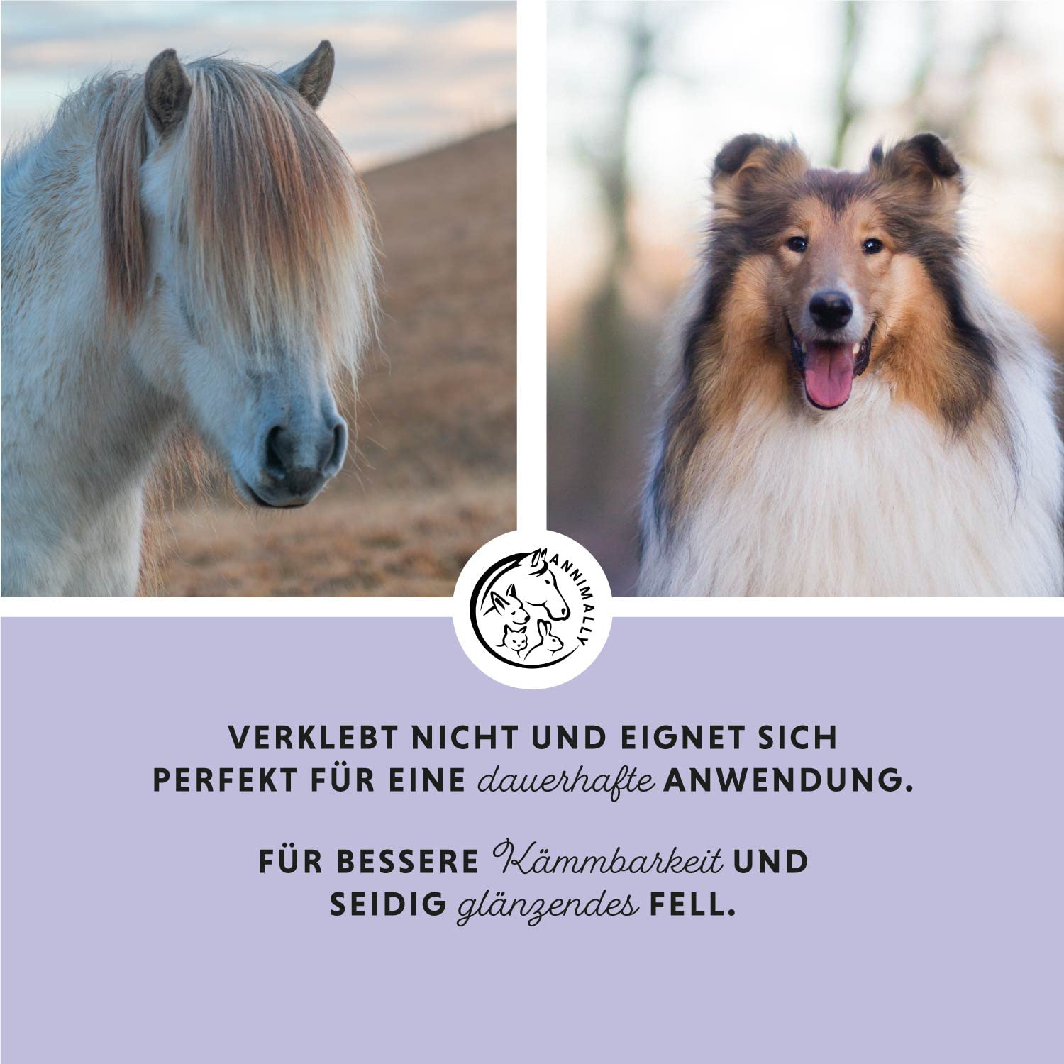 Annimally Spray per Criniera per Cavalli 500 ml - Spray per Coda e Spray Districante per Cavalli e Cani per un Pettinaggio più Facile e una Lucentezza Setosa del Pelo