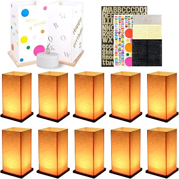 10Pack Wooden Floating Paper Lanterns with LED Candle Lights,DIY Letters Tangled Lanterns Decorative Outdoor Candle Lantern for Wedding,Pool,Birthday Party,Whishing