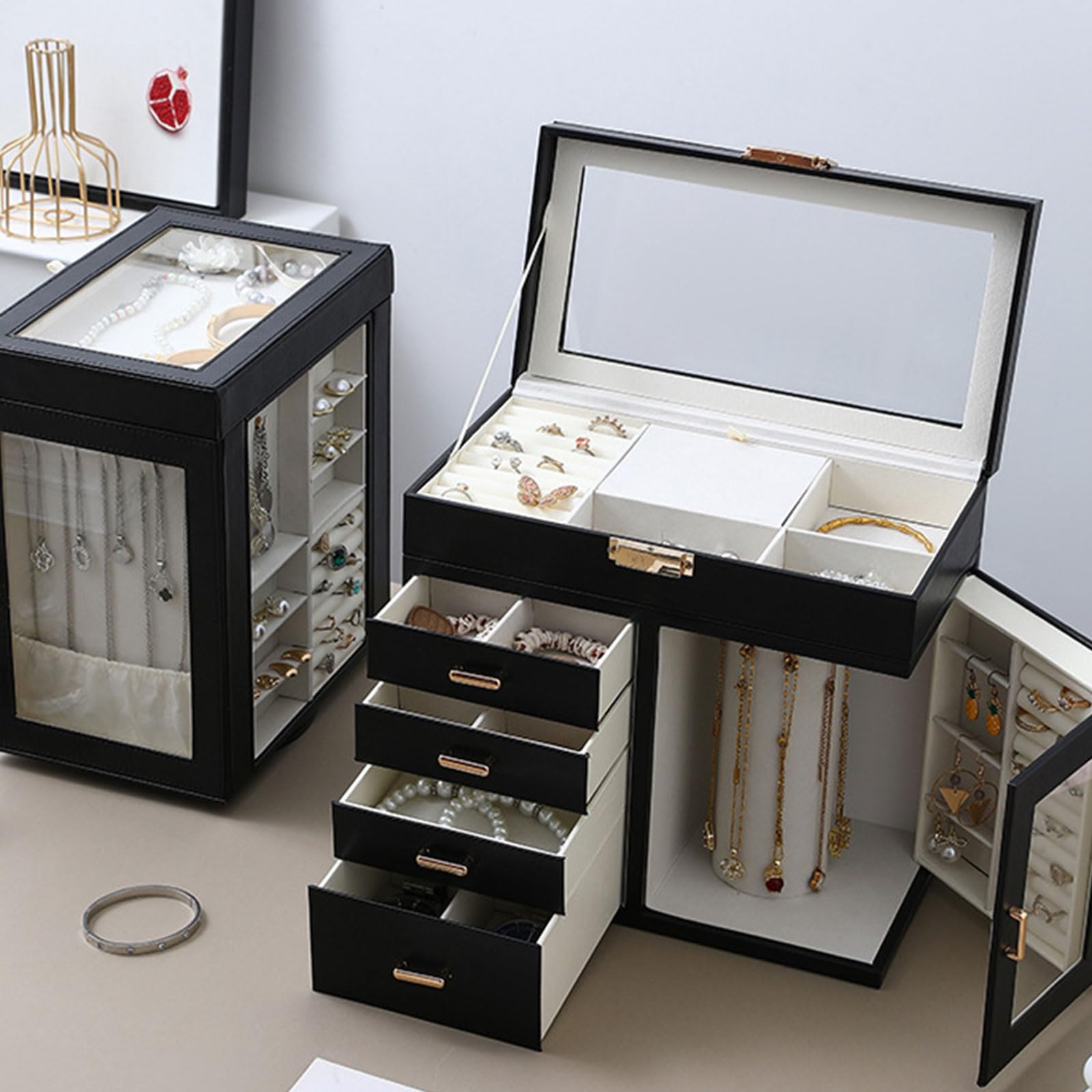 Organizador de joyas Vanity con apertura de vías y cajones