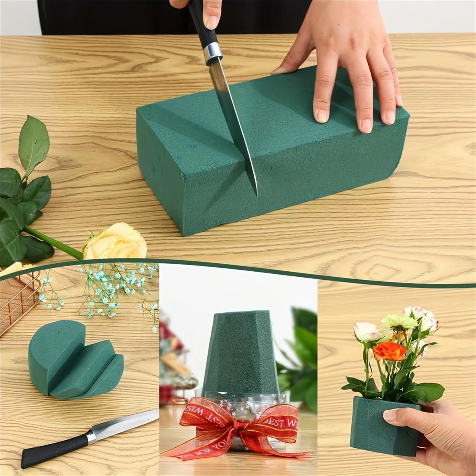 Espuma Floral 4 bloques de espuma floral verde, ideales for decorar arreglos florales seda, plantar y hacer manualidades