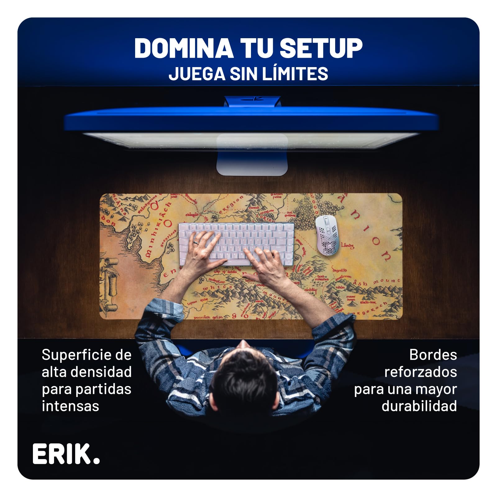 Alfombrilla ratón XXL El Señor de los Anillos - Alfombrilla Escritorio: El Señor de los Anillos Regalos Merchandising (Mouse Pad) Protector Escritorio : Impermeable y Antideslizante (80X35 cm)