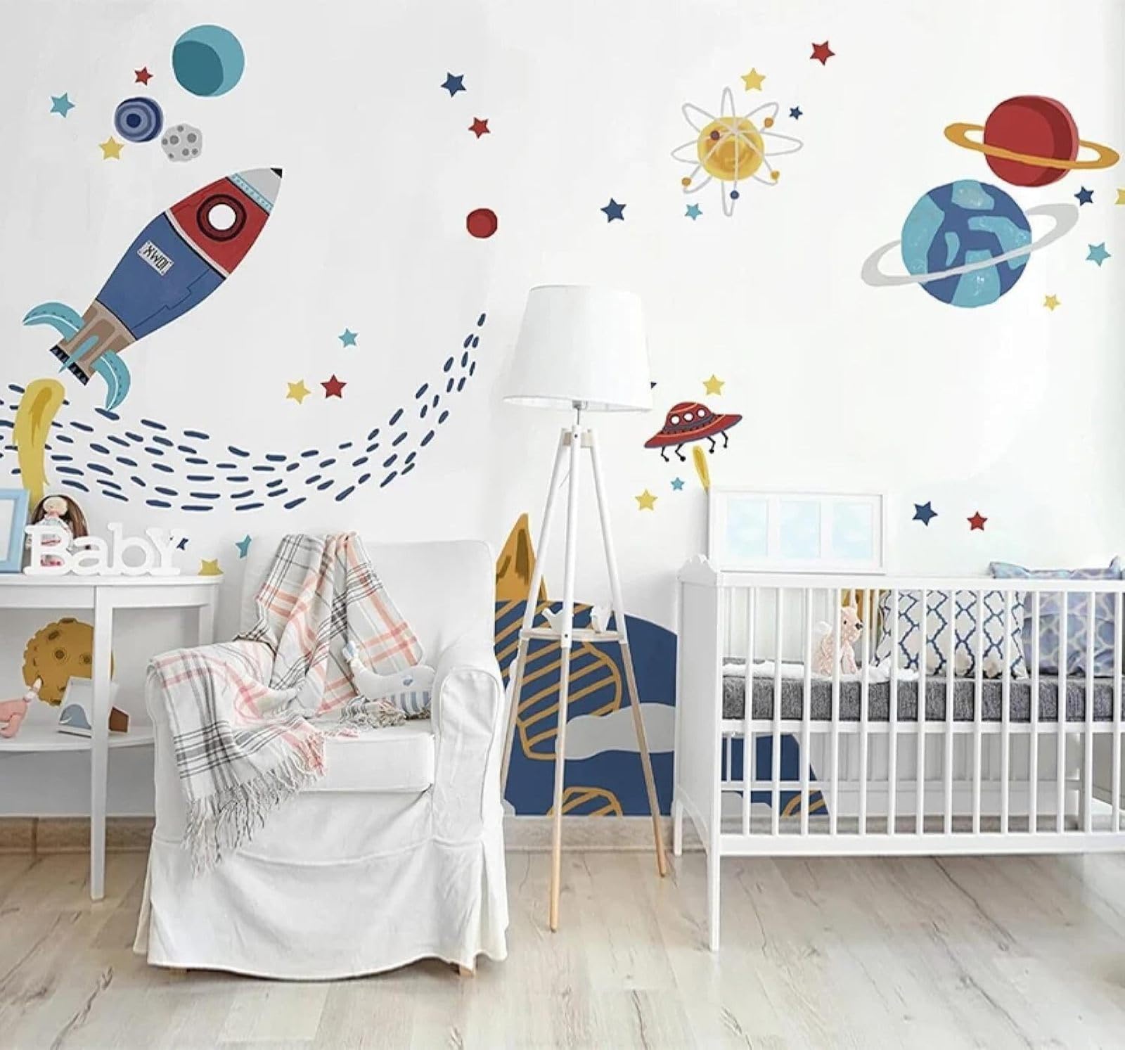 XLMING Hand Drawn Cartoon Space Rocket Planet 3D Wallpaper Silky Texture Home Study Office Grey Dining Room Sofa Bedroom Living Room TV Backdrop-430cm×300cm