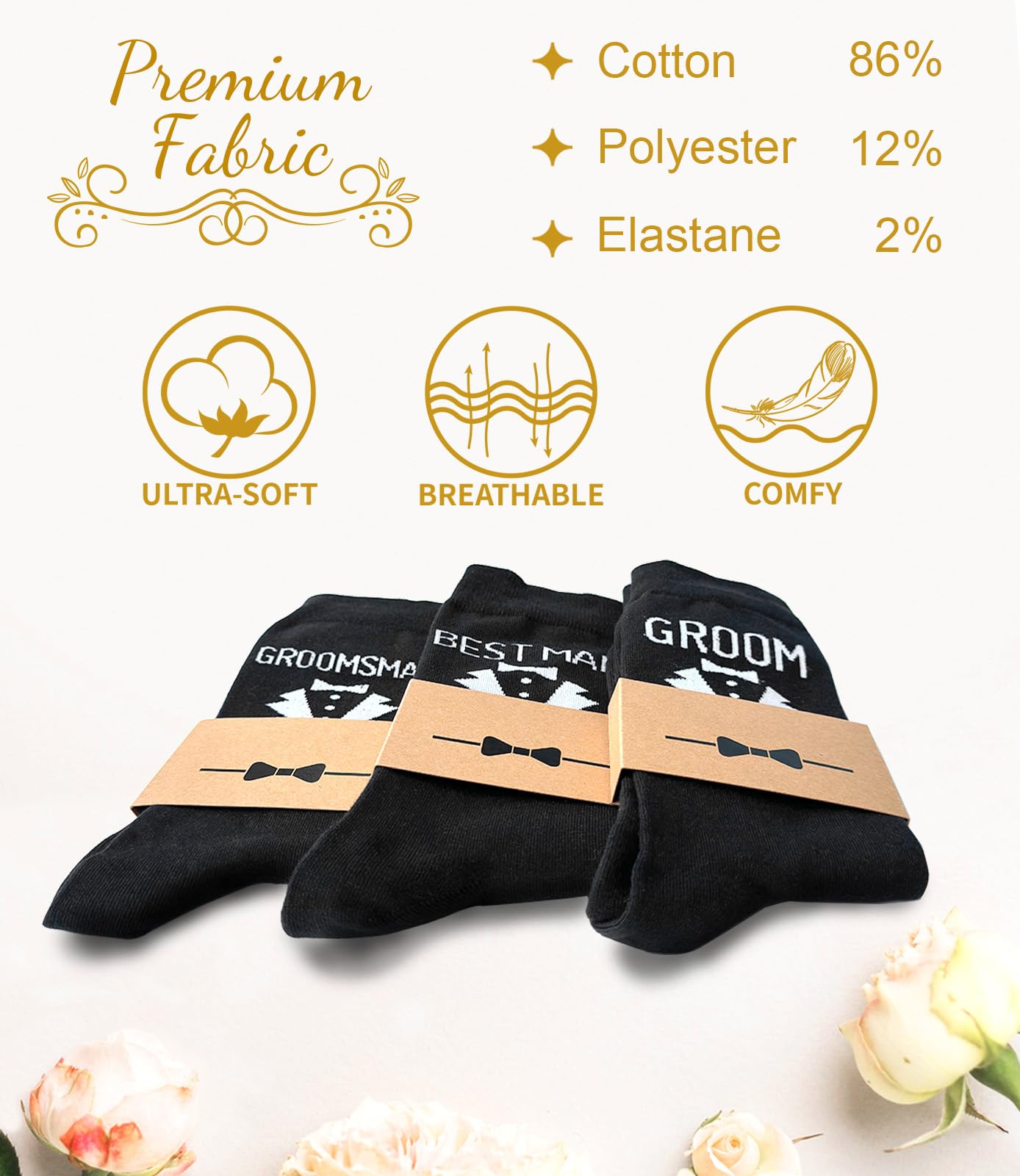 Paquete de regalo de calcetines de boda para hombre, calcetines de vestir para novio
